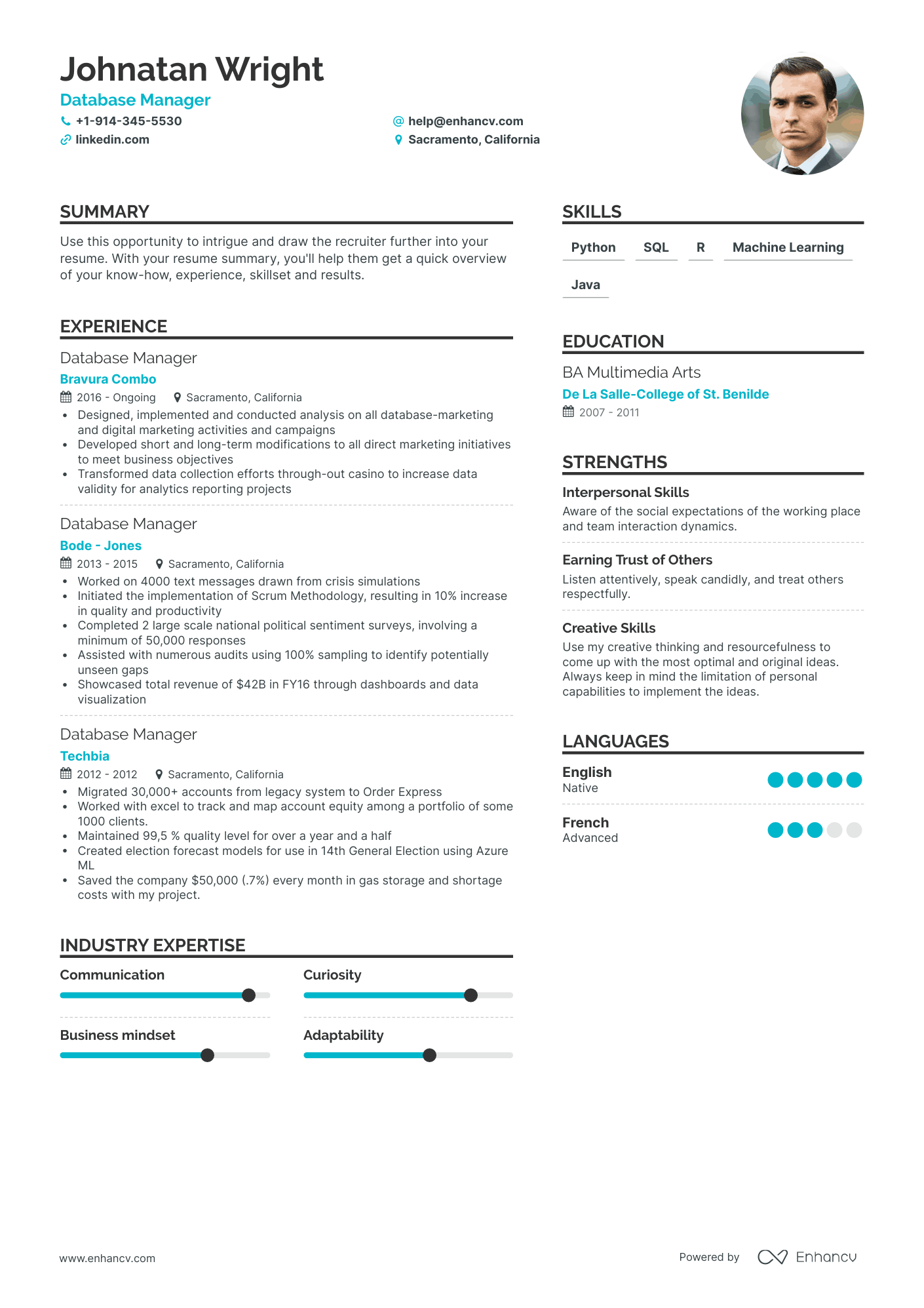 Database Manager Resume Examples & Guide for 2023 (Layout, Skills ...