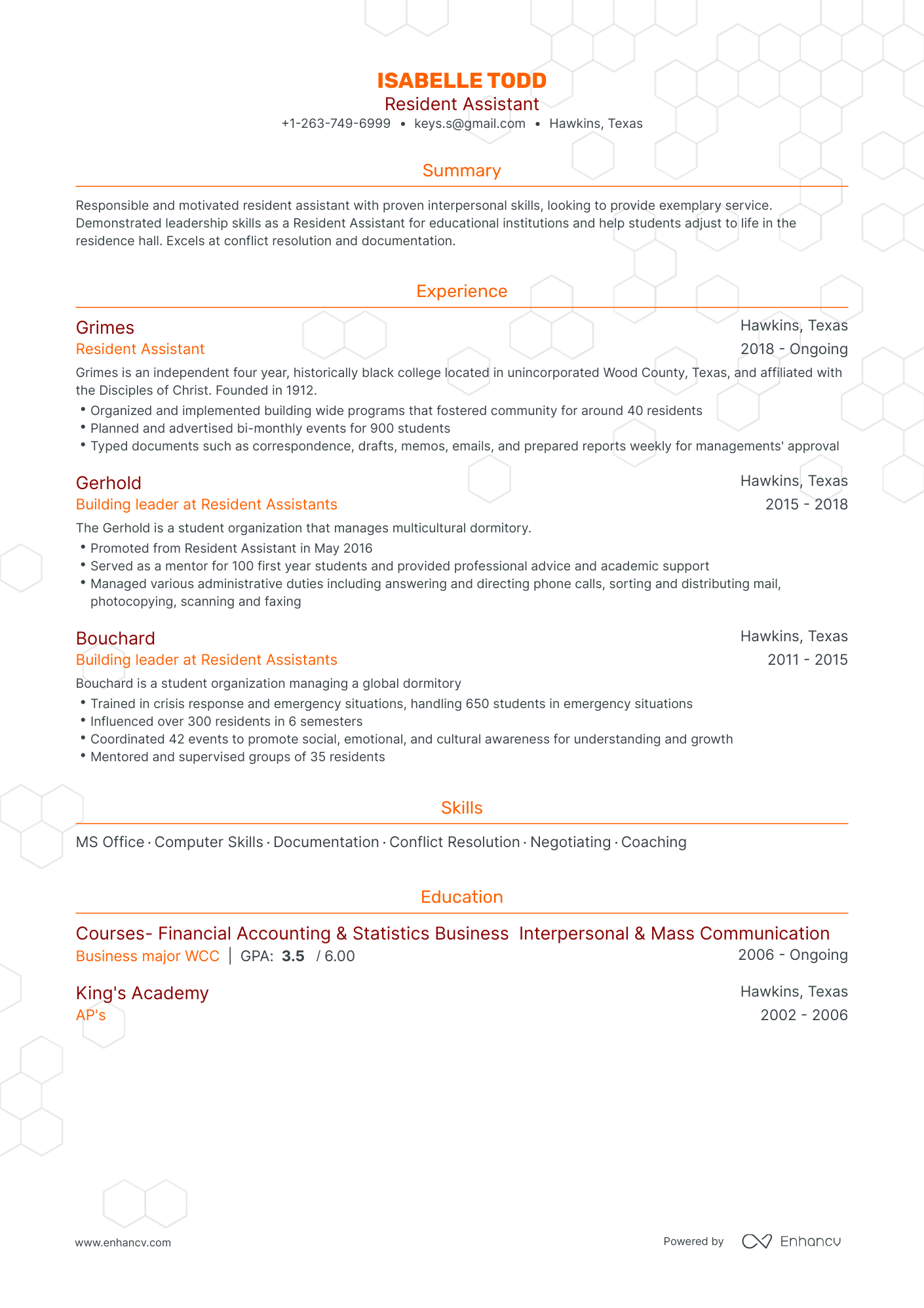 Resident Assistant Resume Examples & Guide for 2023 (Layout, Skills