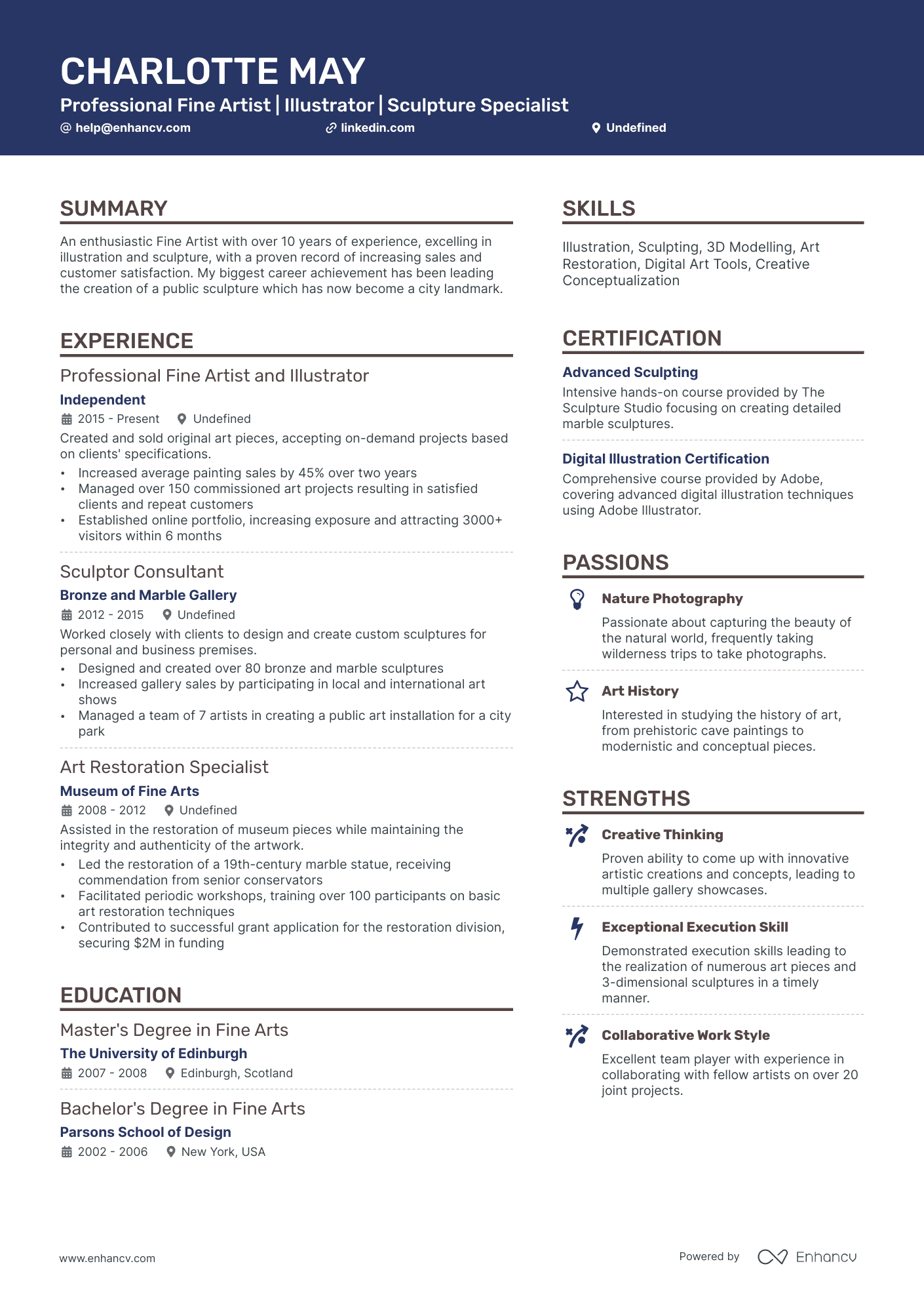 10 Fine Artist Resume Examples - AHR0cHM6Ly9jZG4uZW5oYW5jdi5jb20vcHJlZGVmaW5lZC1leGFtcGxlcy9lN0lHUkhodlpLd200dER1NFp2eE5EWUFUOUFTcXZqT1cyVDduRFFZL2ltYWdlLnBuZw~~