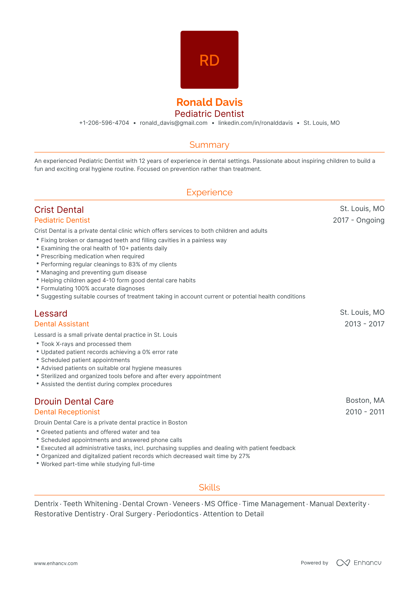 Pediatric Dentist Resume Examples