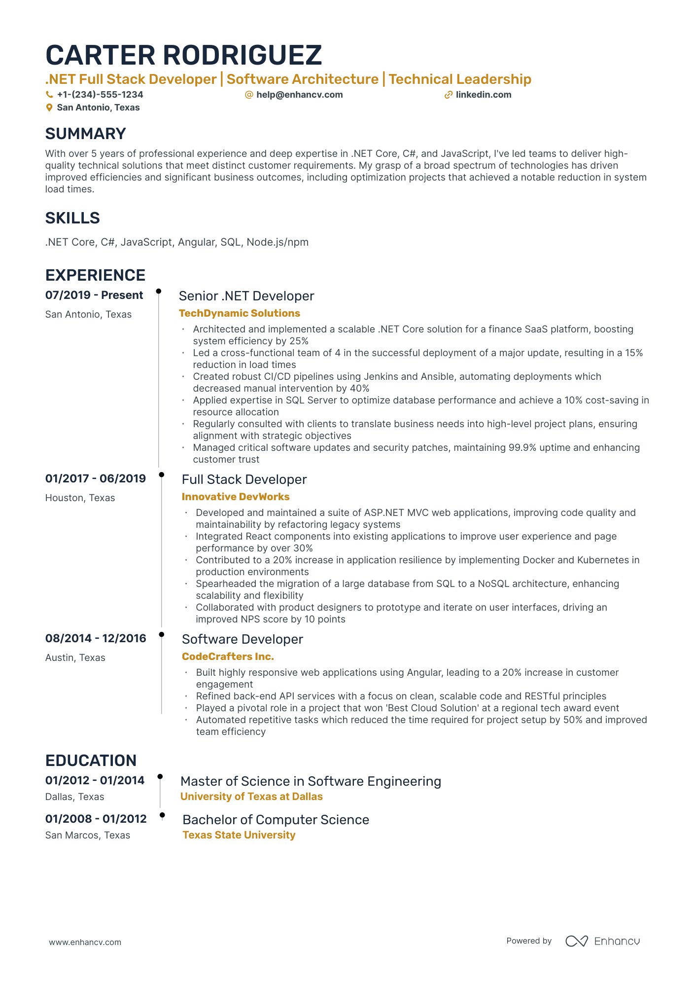 10 .Net Full-Stack Developer Resume Examples & Guide for 2025