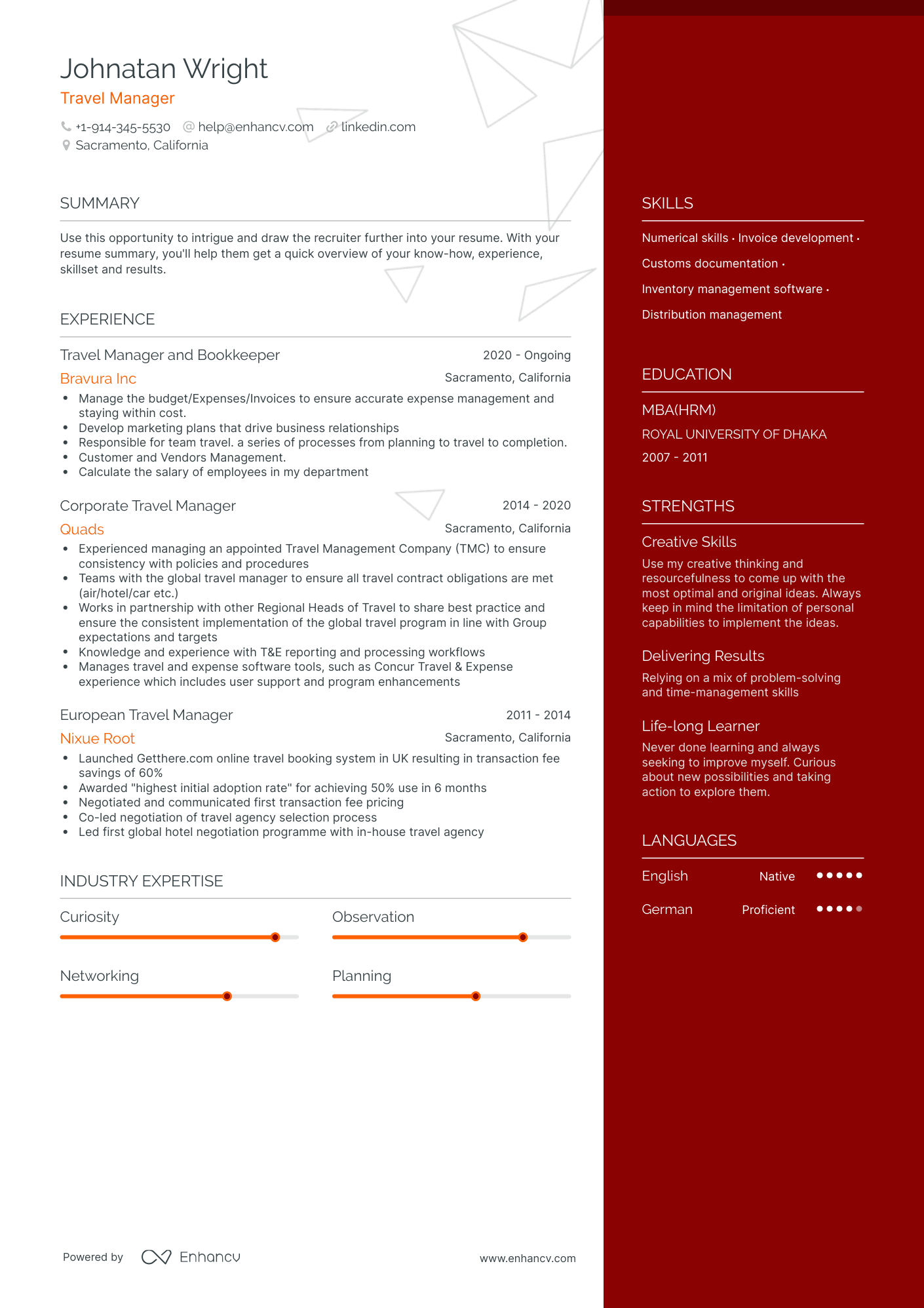 Travel Manager Resume Examples & Guide for 2023 (Layout, Skills