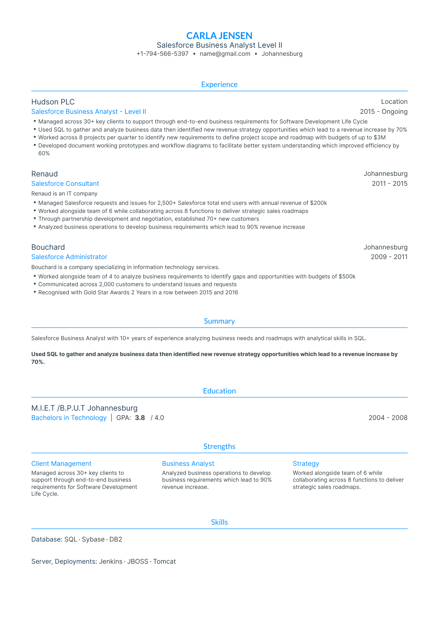 sample resume for salesforce business analyst