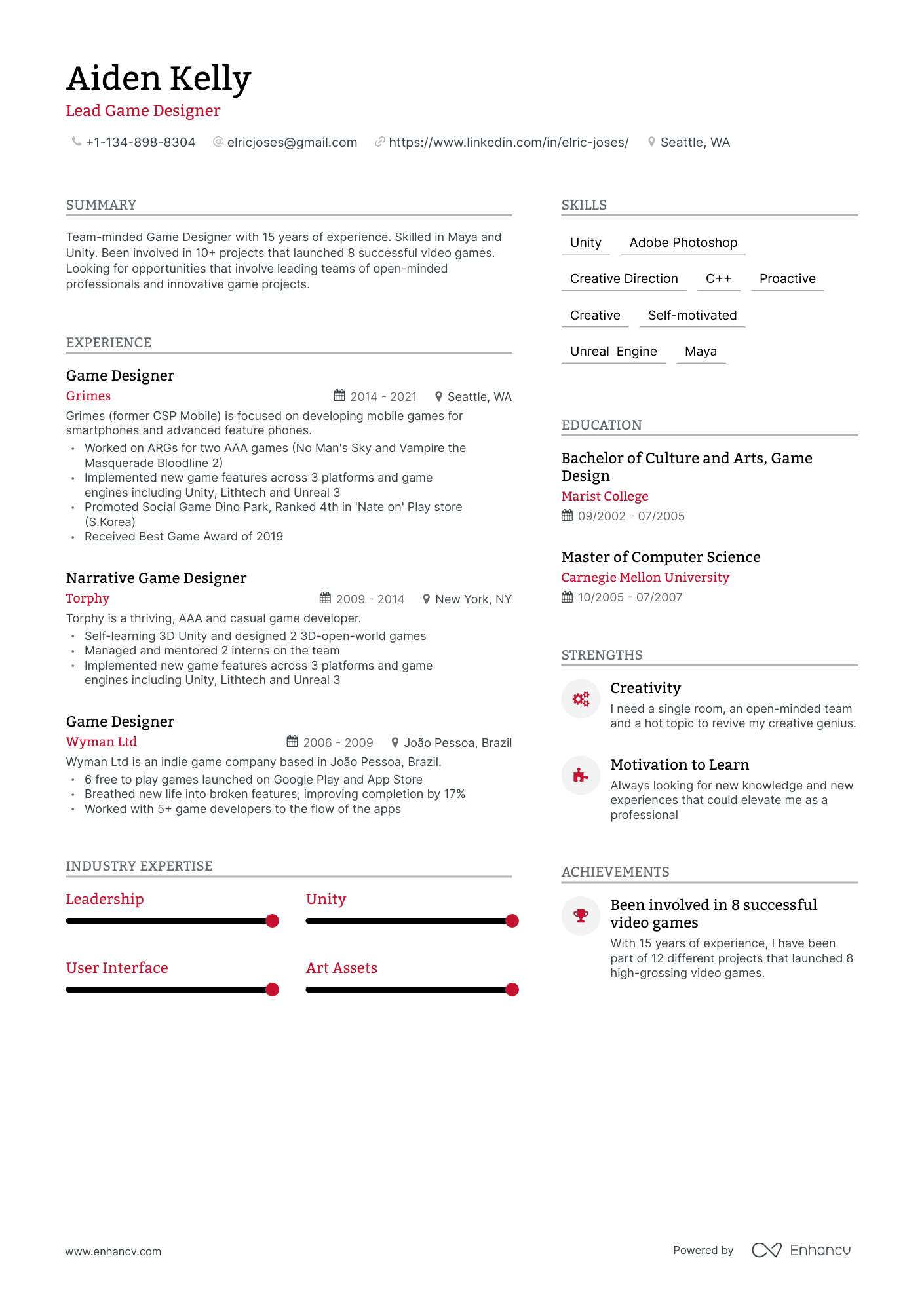 5 Game Design Resume Examples & Guide for 2023