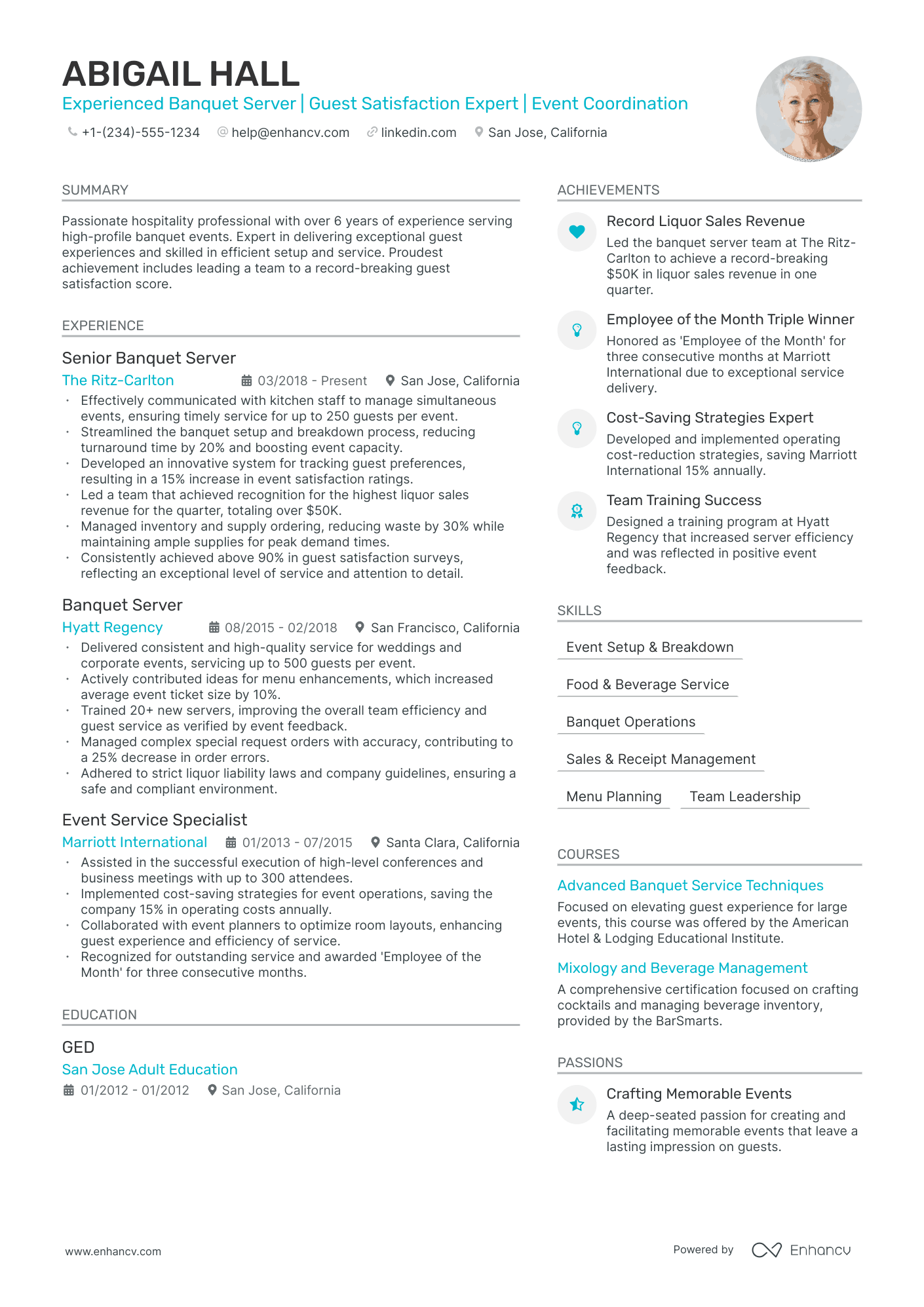 5 Banquet Server Resume Examples & Guide for 2024