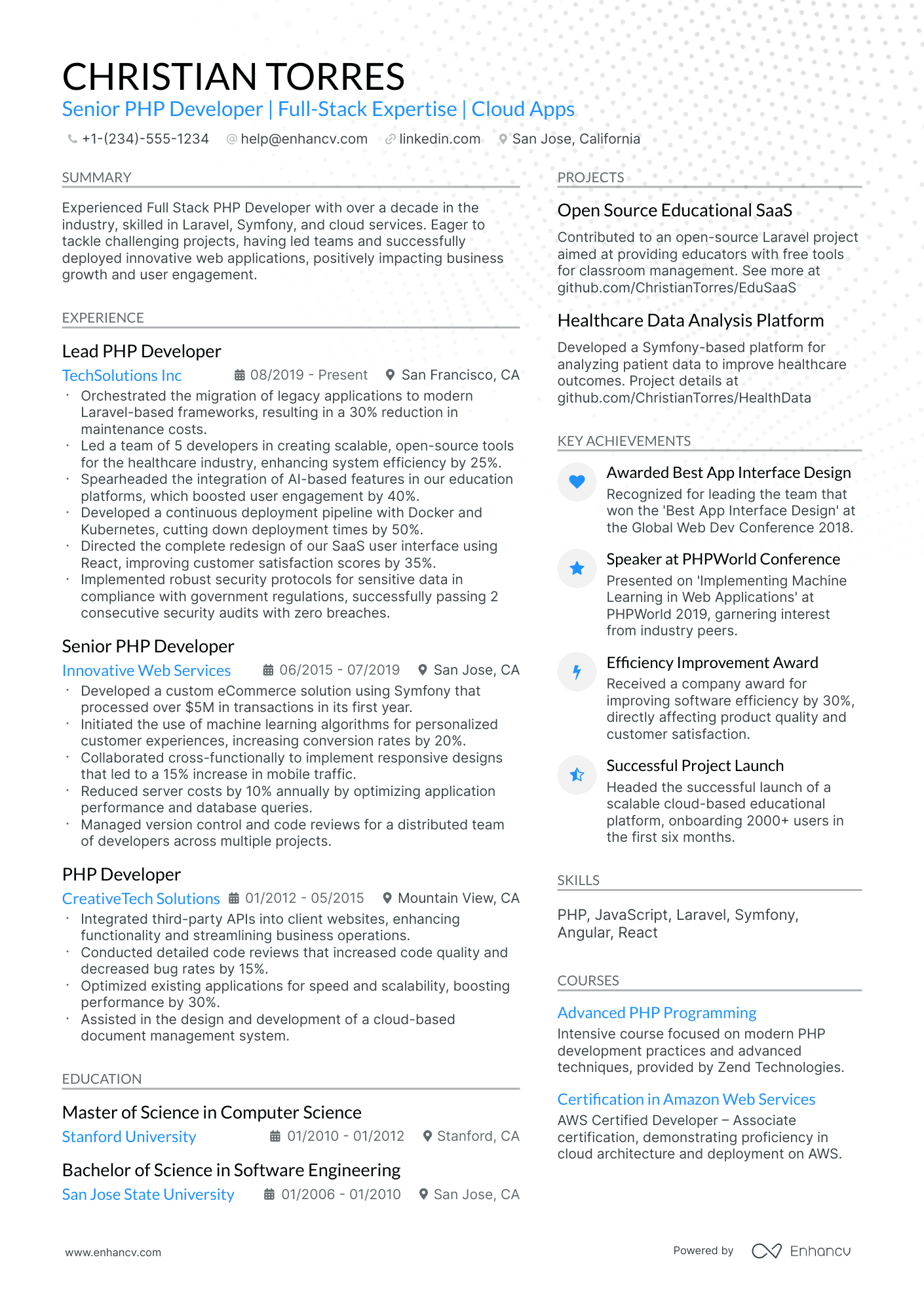 10 Senior PHP Developer Resume Examples & Guide for 2026