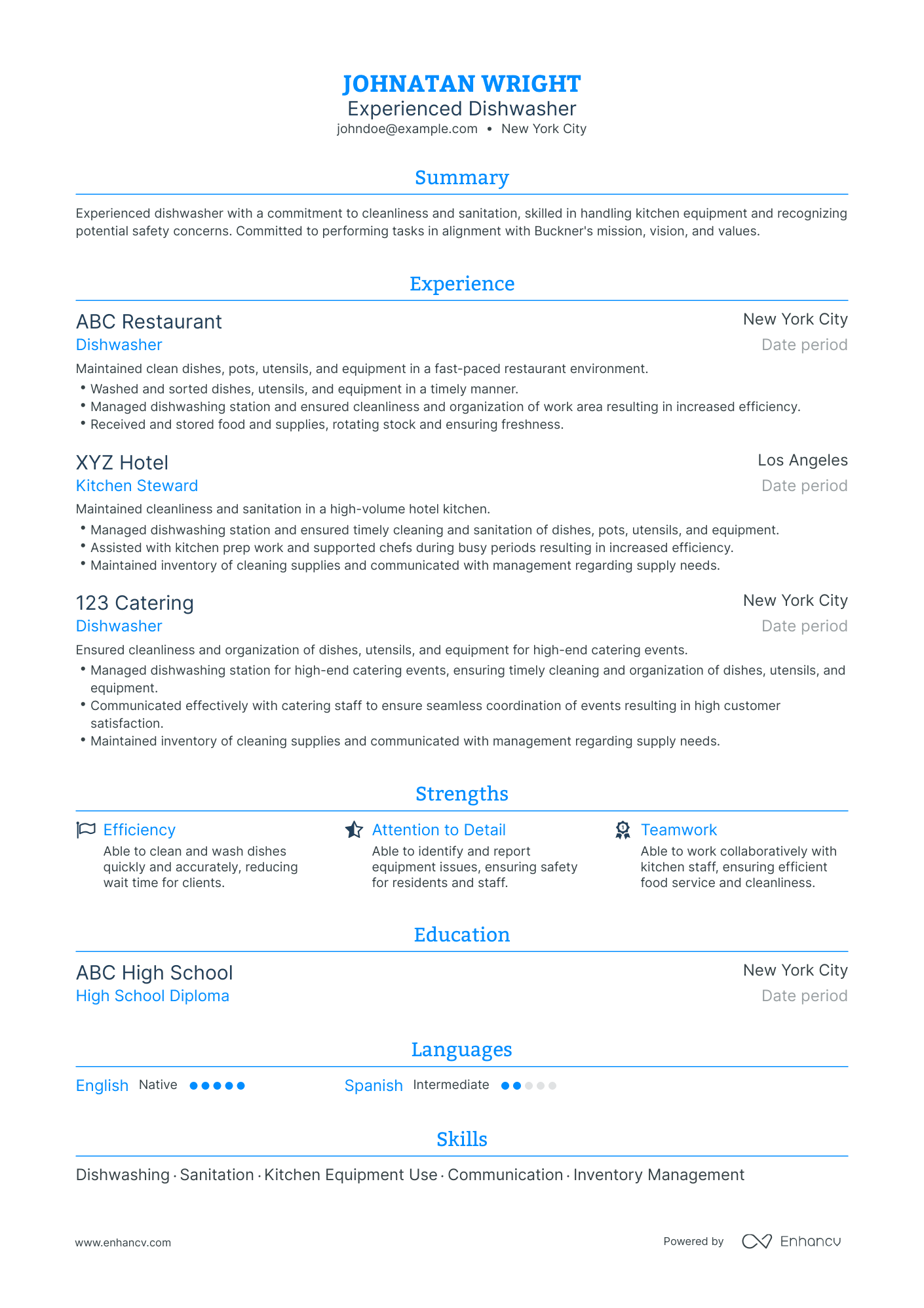 5 Dishwasher Resume Examples & Guide for 2024