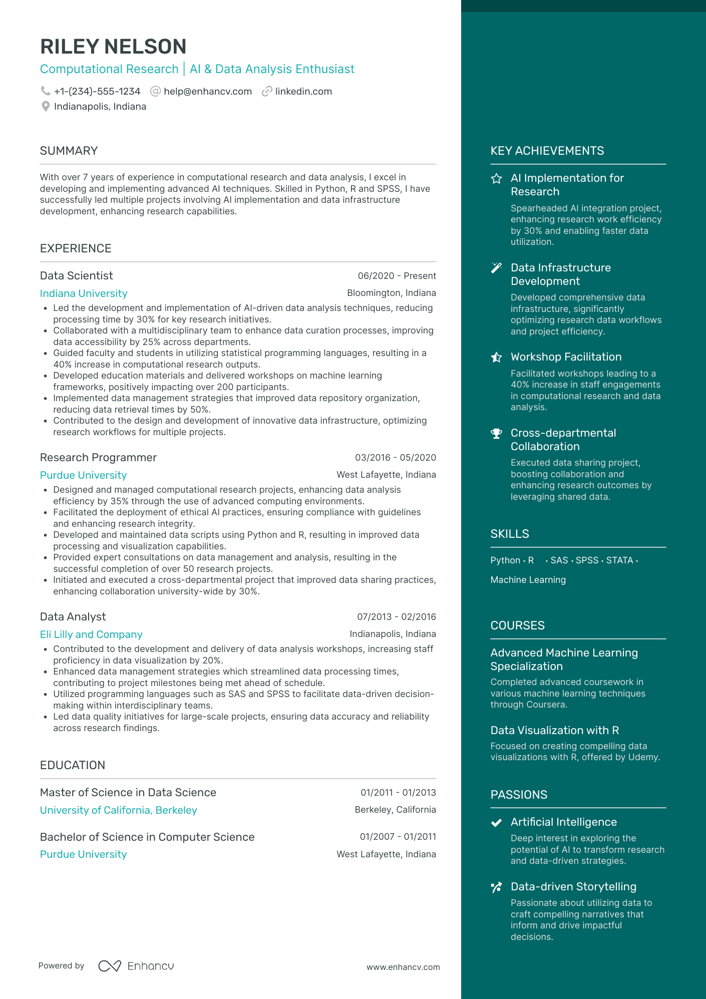 Research Data Scientist Resume Example