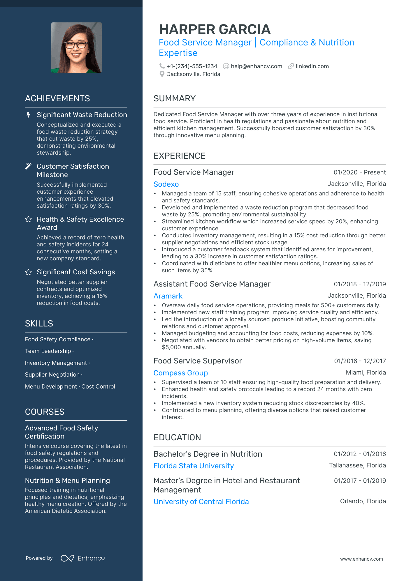 5 Food Service Manager Resume Examples & Guide for 2024