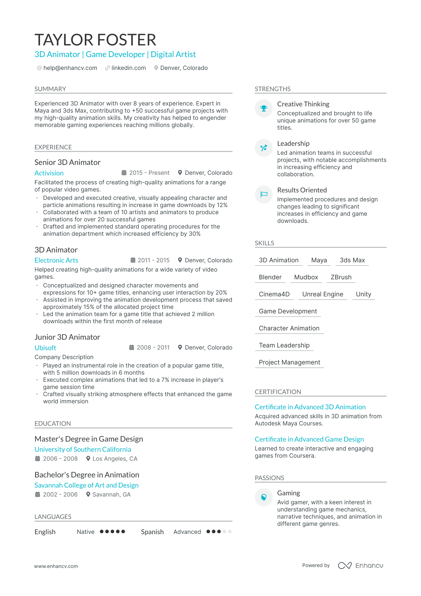 5 3D Animator Resume Examples & Guide for 2023