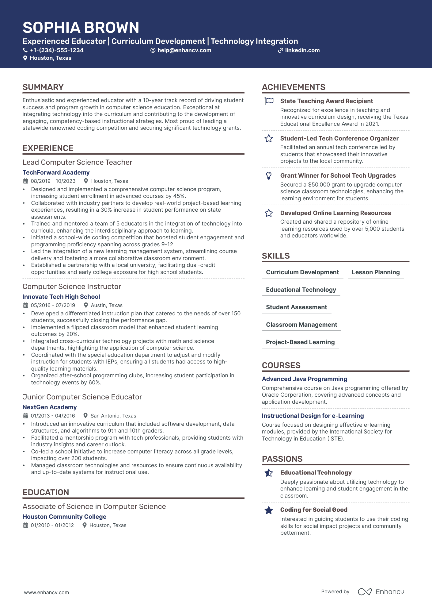 5 Computer Science Teacher Resume Examples & Guide for 2024