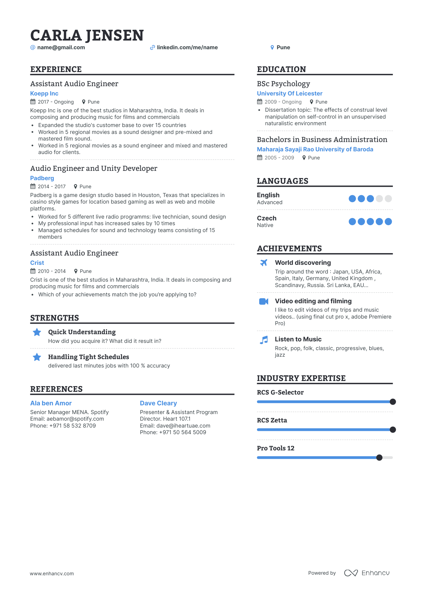 5 Audio Engineer Resume Examples & Guide for 2023