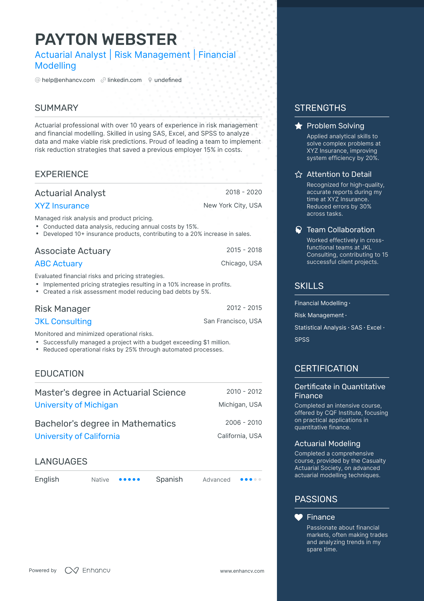 5 Actuary Internship Resume Examples & Guide for 2024