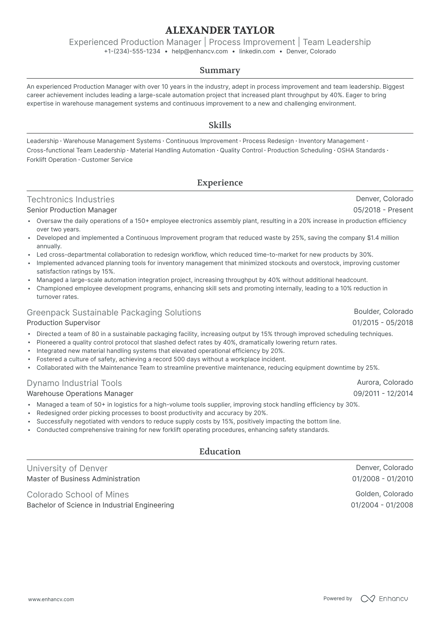 5 Production Manager Resume Examples & Guide for 2024