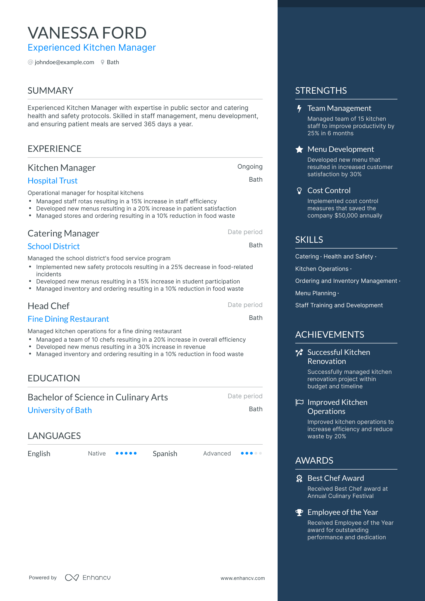 5 Kitchen Manager Resume Examples & Guide for 2023