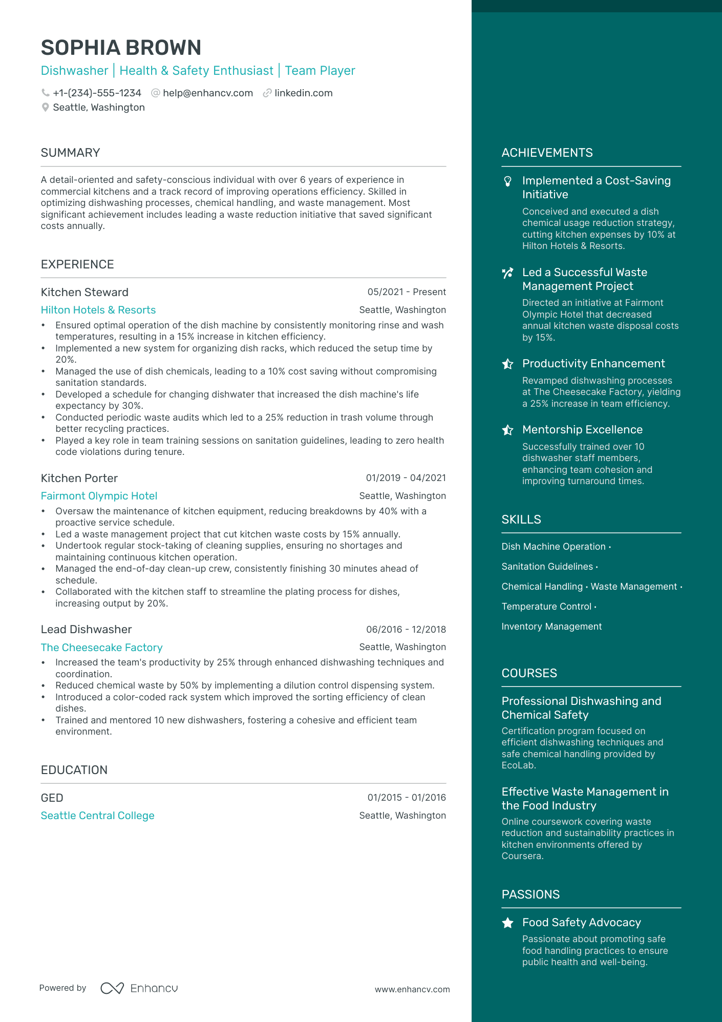 5 Dishwasher Resume Examples & Guide for 2024