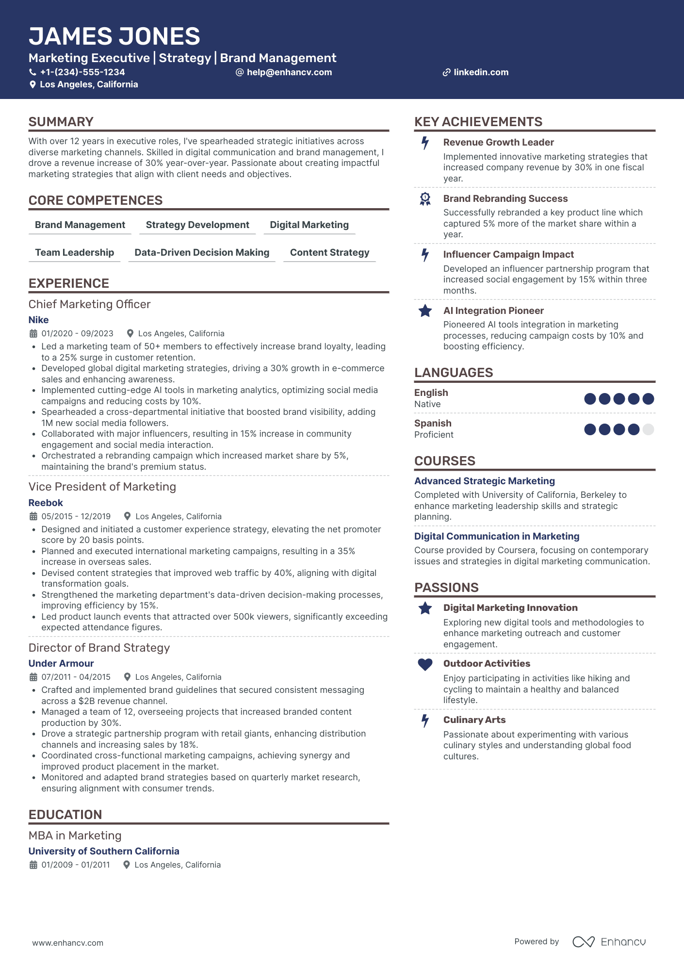 Chief Marketing Officer in Agriculture Resume Example