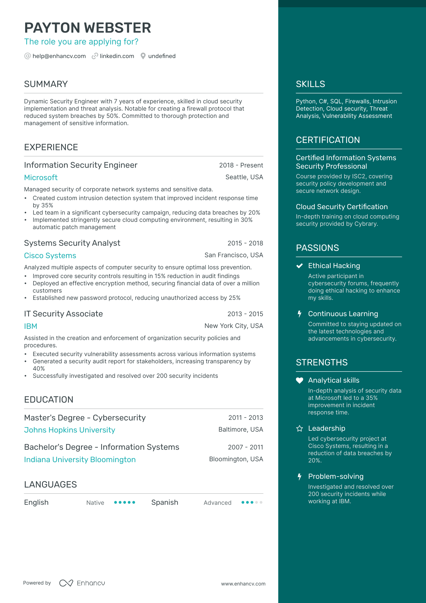 10 Information Security Engineer Resume Examples & Guide for 2026