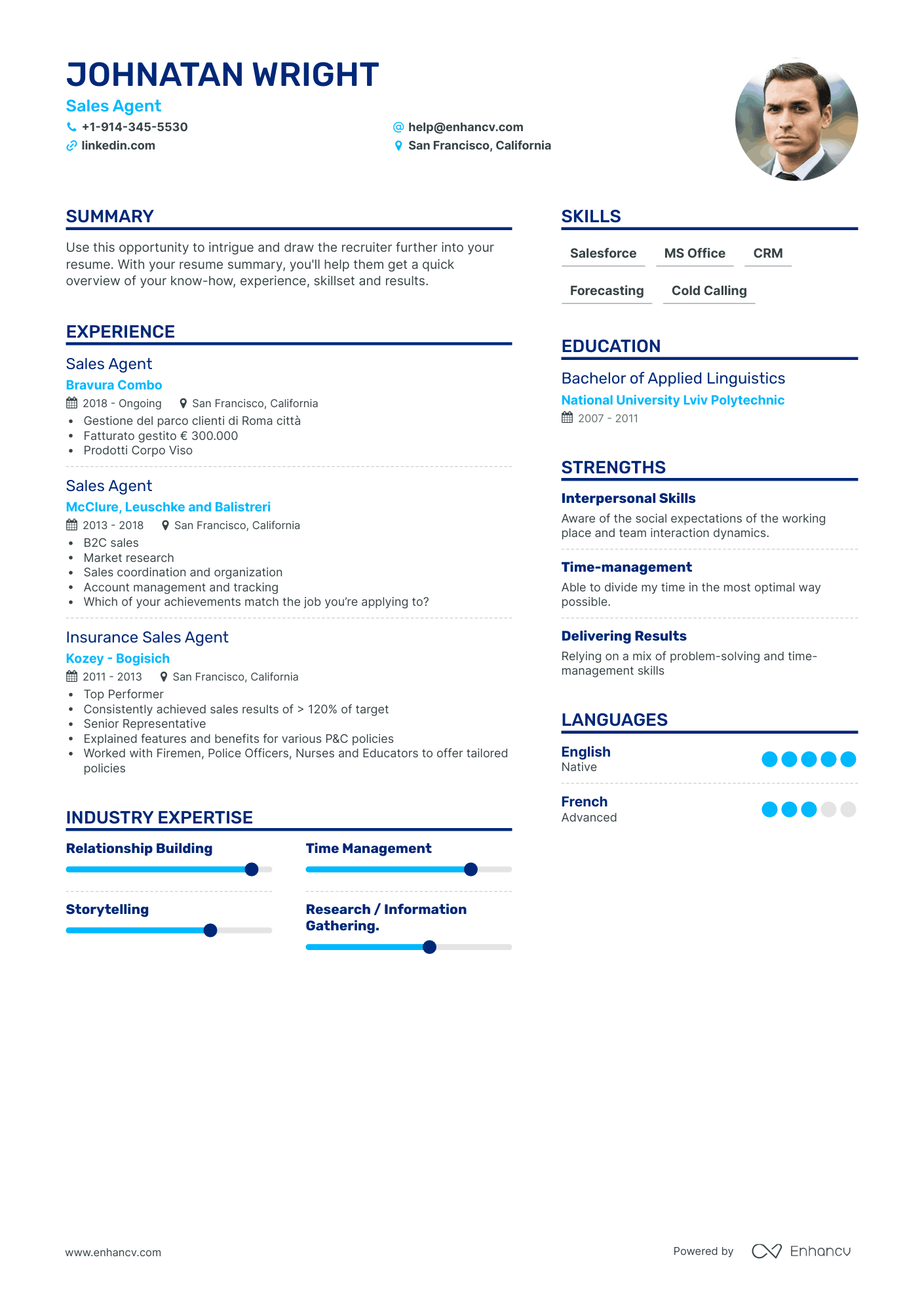 Sales Agent Resume Examples & Guide for 2023 (Layout, Skills, Keywords ...