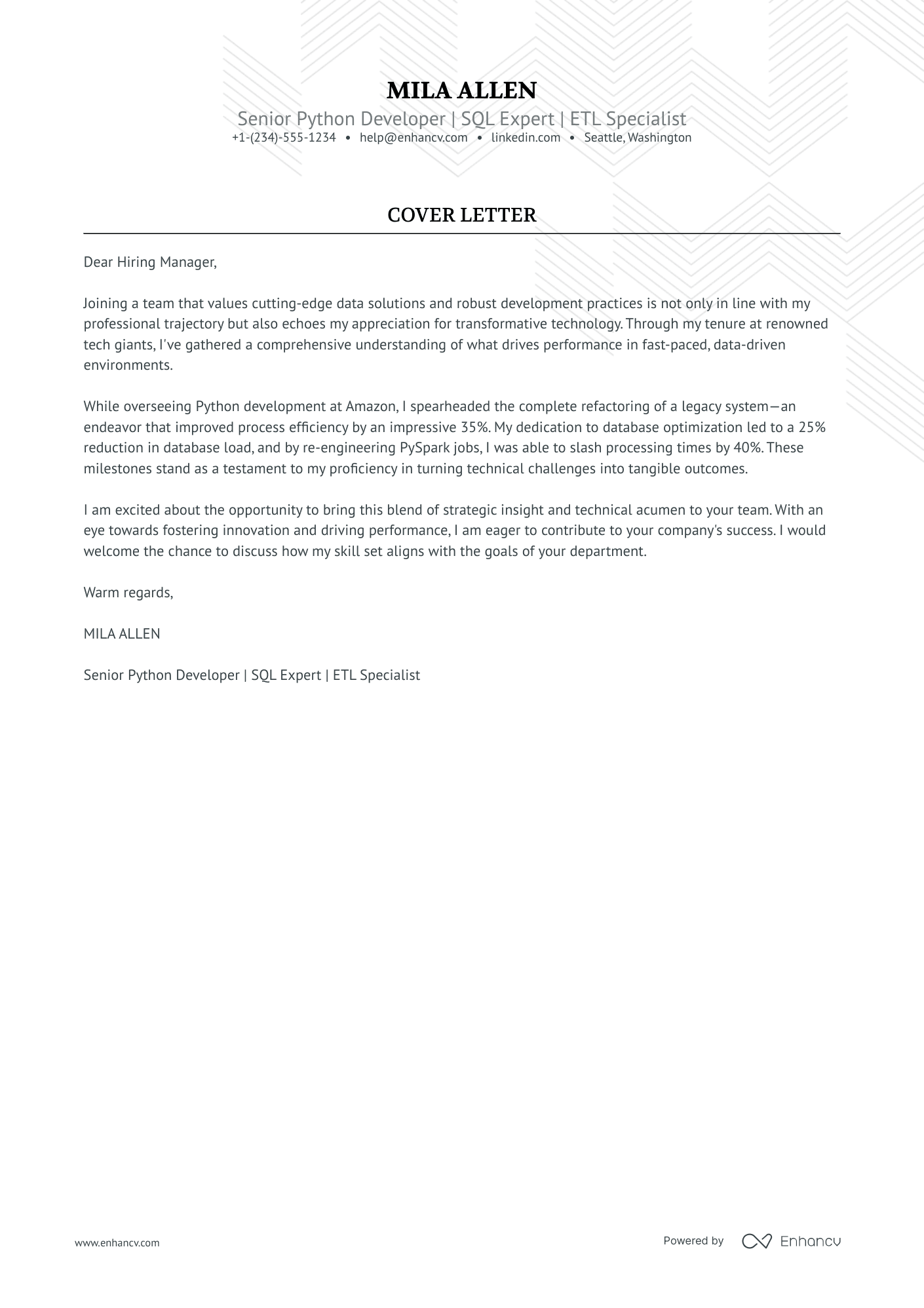8 Professional Python Developer Cover Letter Examples and Template for ...