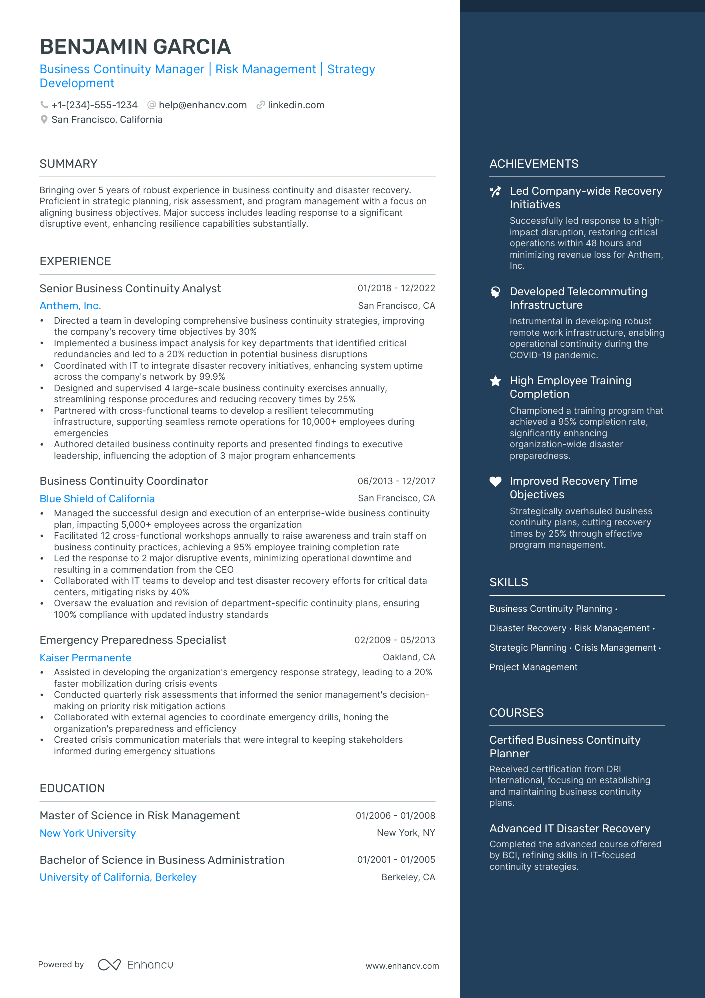 5 Business Continuity Manager Resume Examples & Guide for 2024
