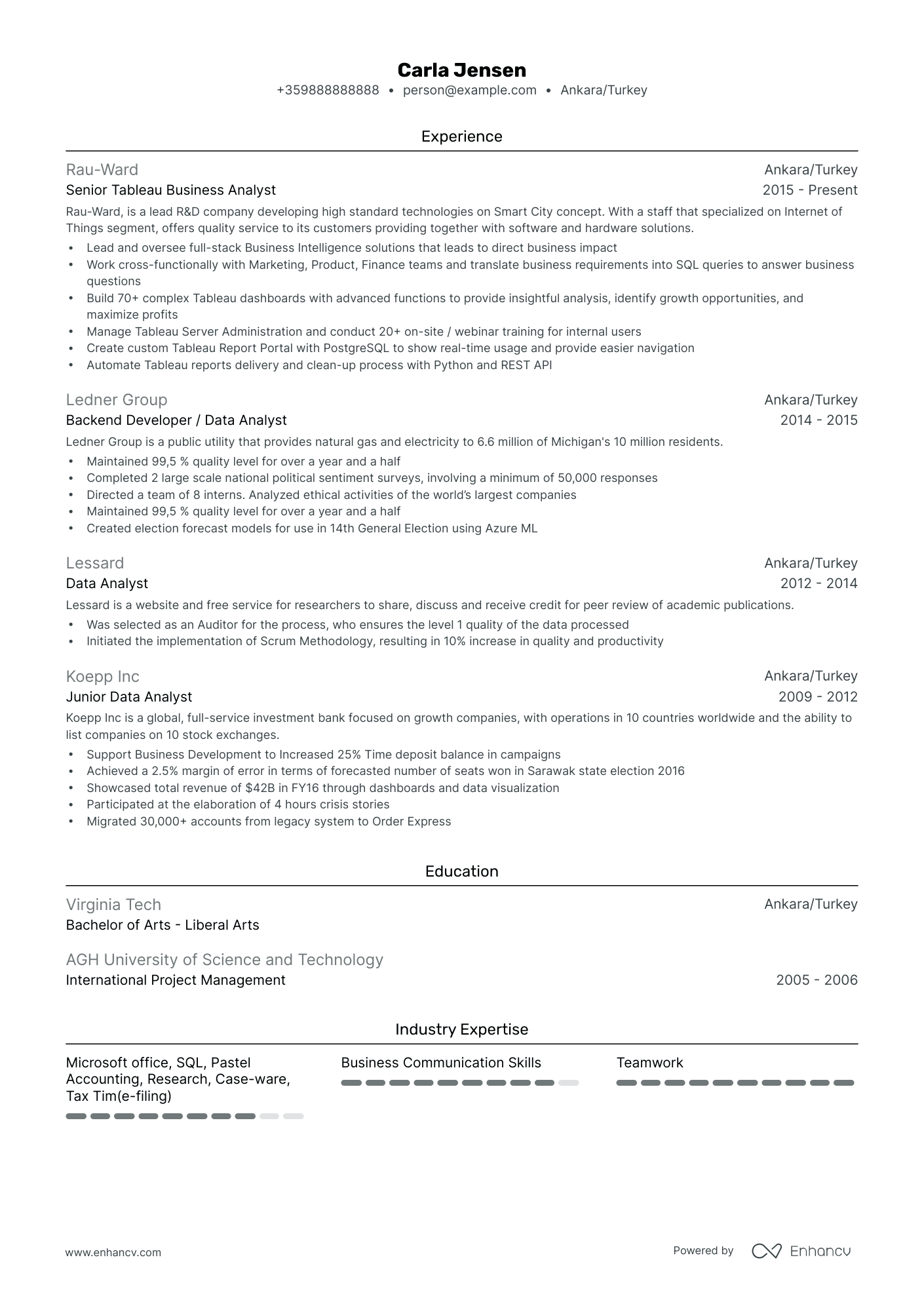 5 Tableau Business Analyst Resume Examples & Guide for 2024