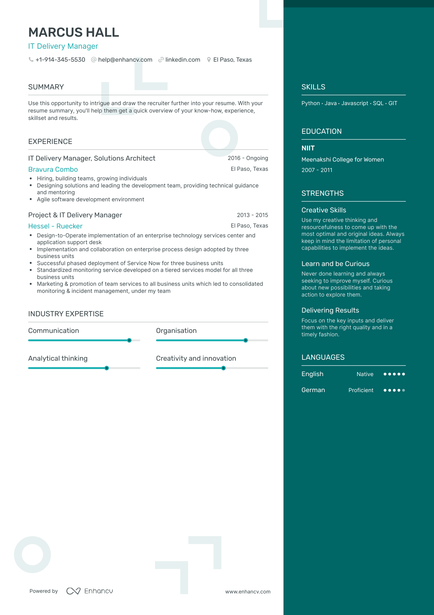 IT Delivery Manager Resume Examples & Guide for 2023 (Layout, Skills ...