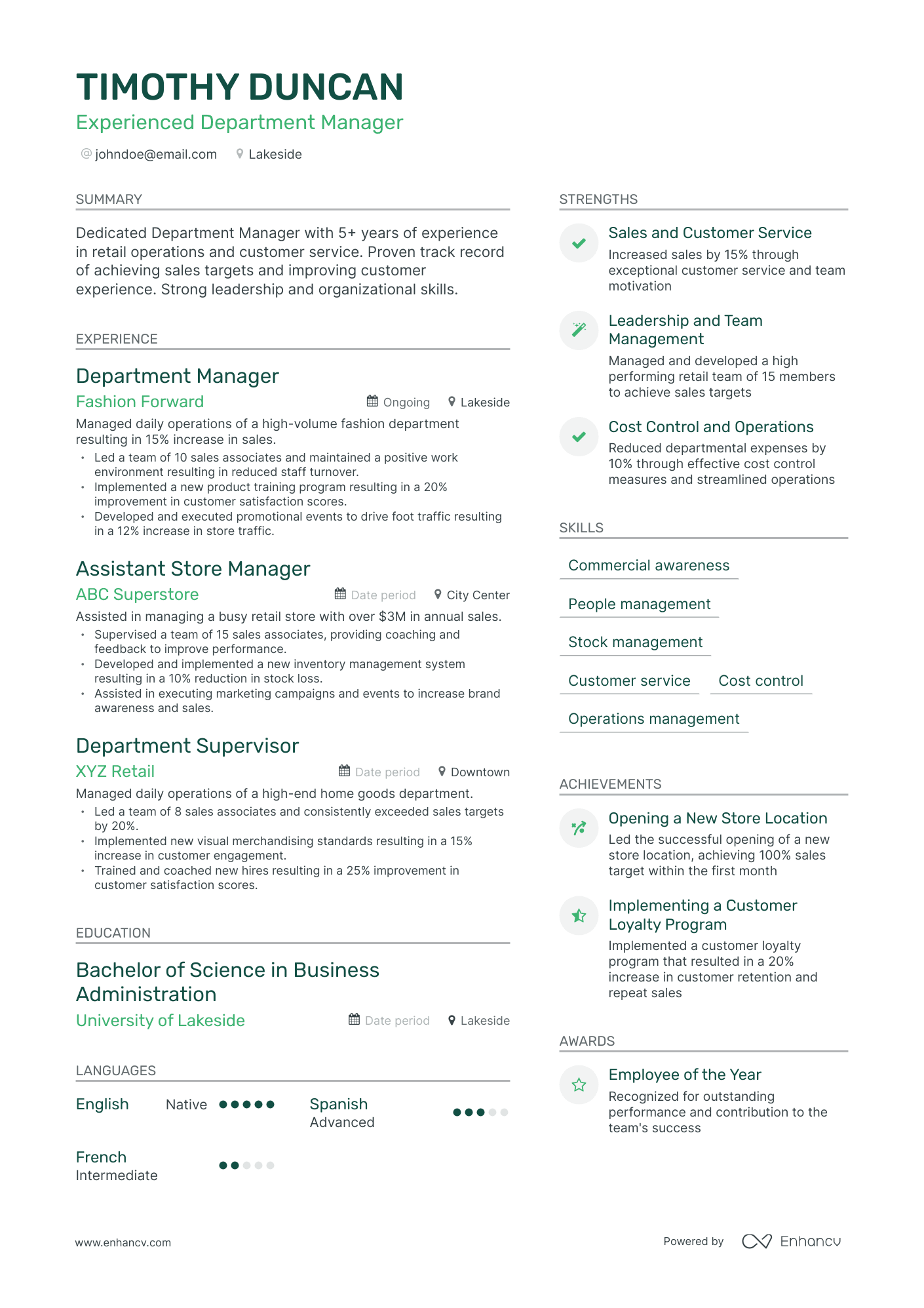 5 Department Manager Resume Examples & Guide for 2023