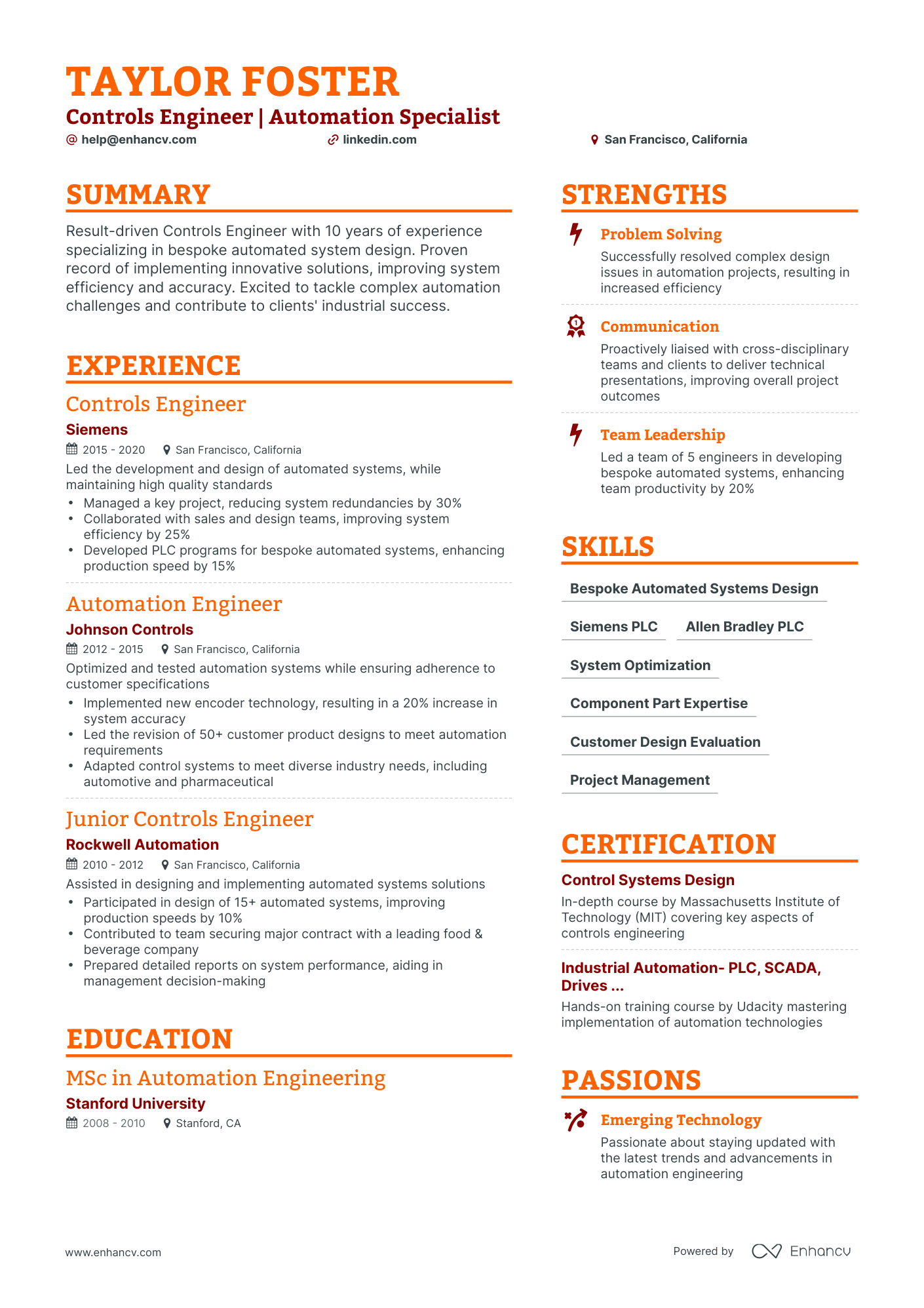 5 Controls Engineer Resume Examples & Guide for 2024