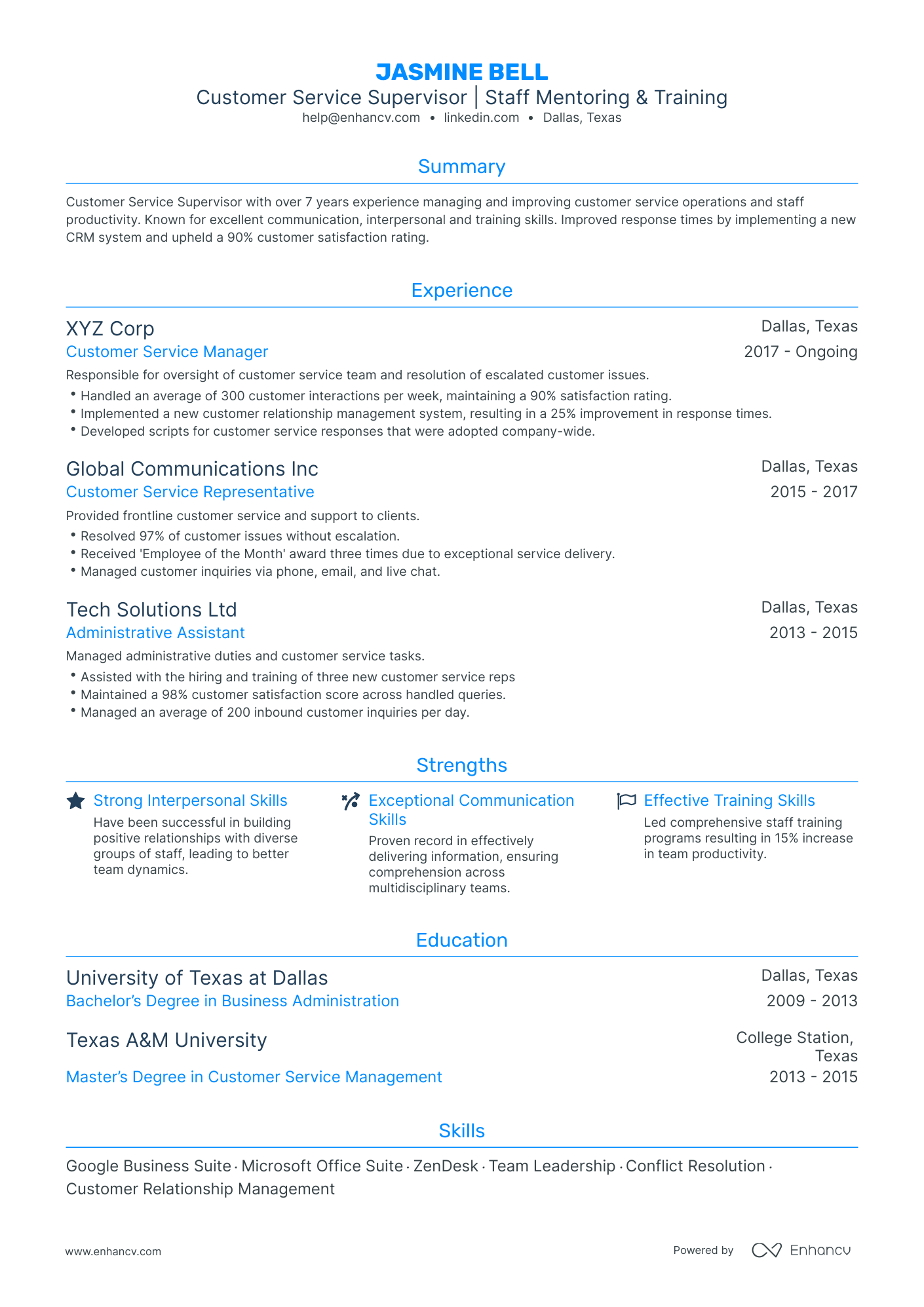 5 Customer Service Supervisor Resume Examples & Guide for 2024