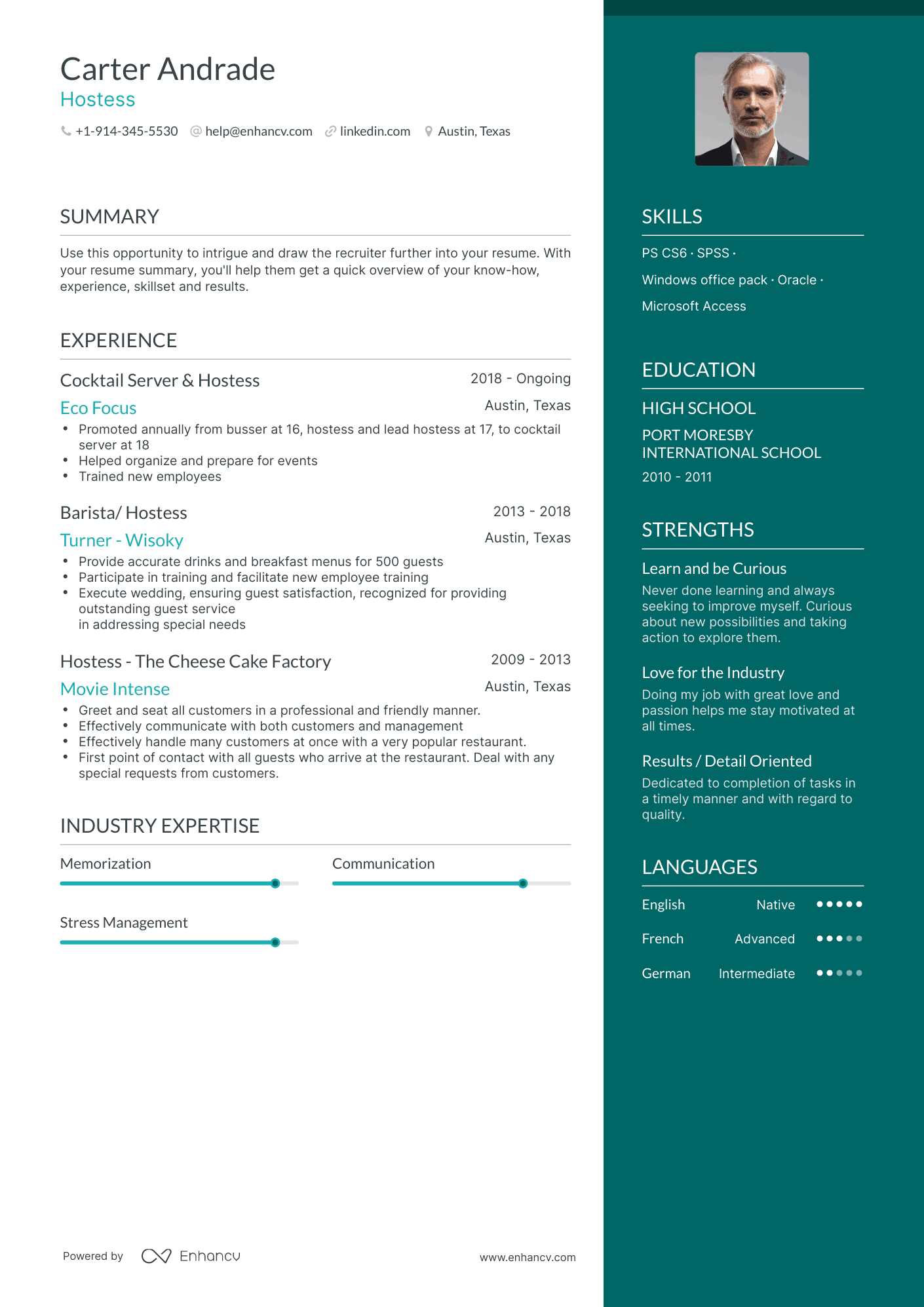 Hostess Resume: 8-Step Ultimate Guide for 2023 | Enhancv (Layout ...