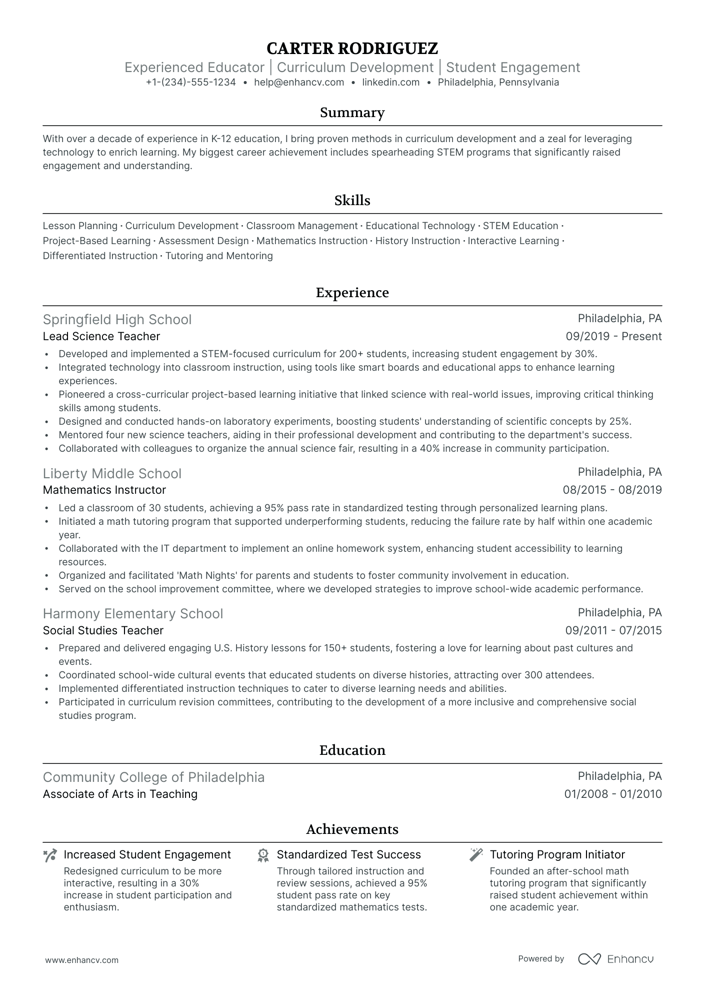 5 Math Teacher Resume Examples & Guide For 2024