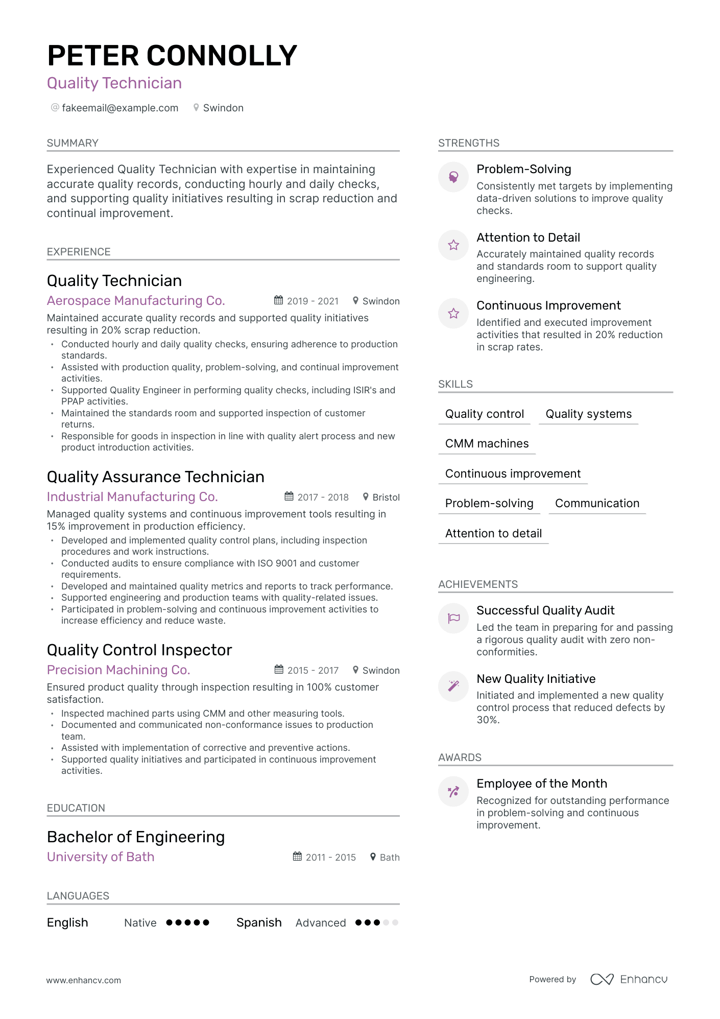 5 Quality Technician Resume Examples & Guide for 2023