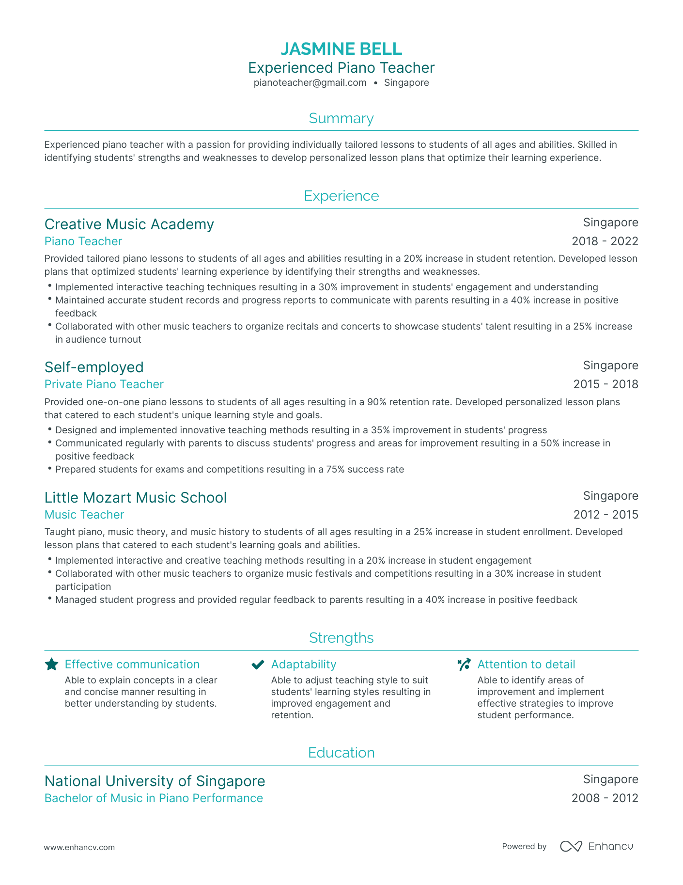 5 Piano Teacher Resume Examples & Guide for 2024