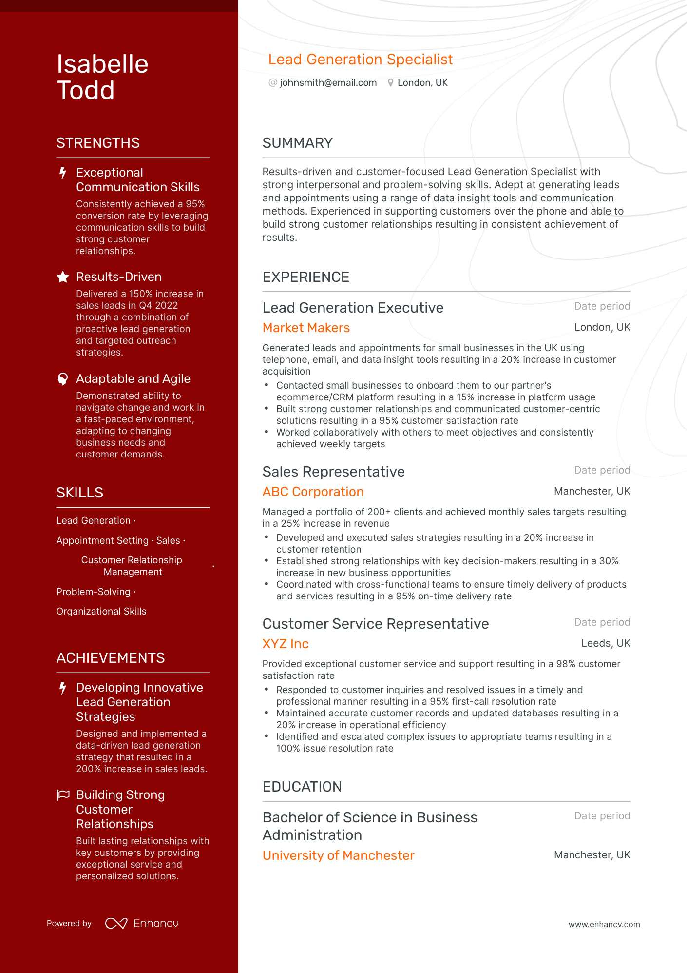 lead generation resume