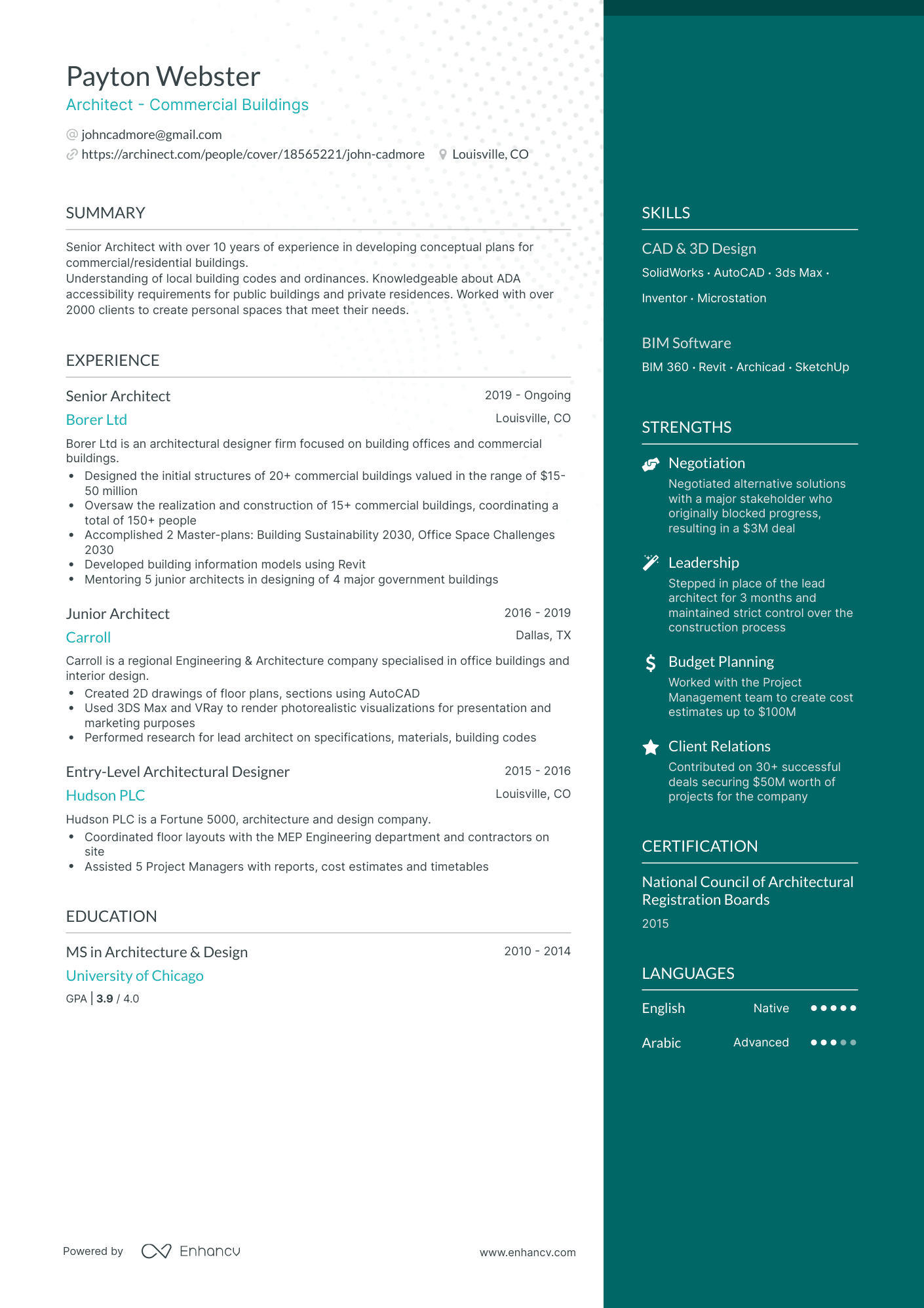 5 Architect Resume Examples & Guide for 2023