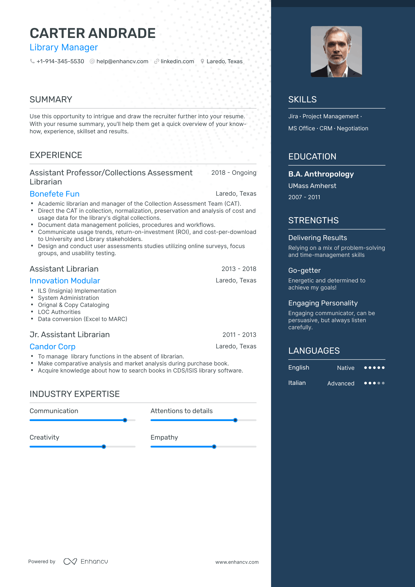 Library Manager Resume Examples & Guide for 2023 (Layout, Skills ...