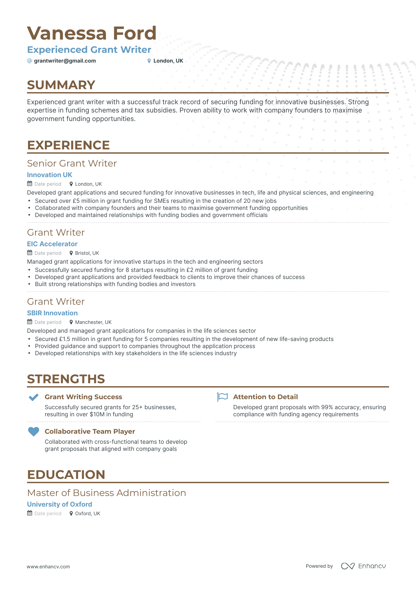 sample resume for grant writer