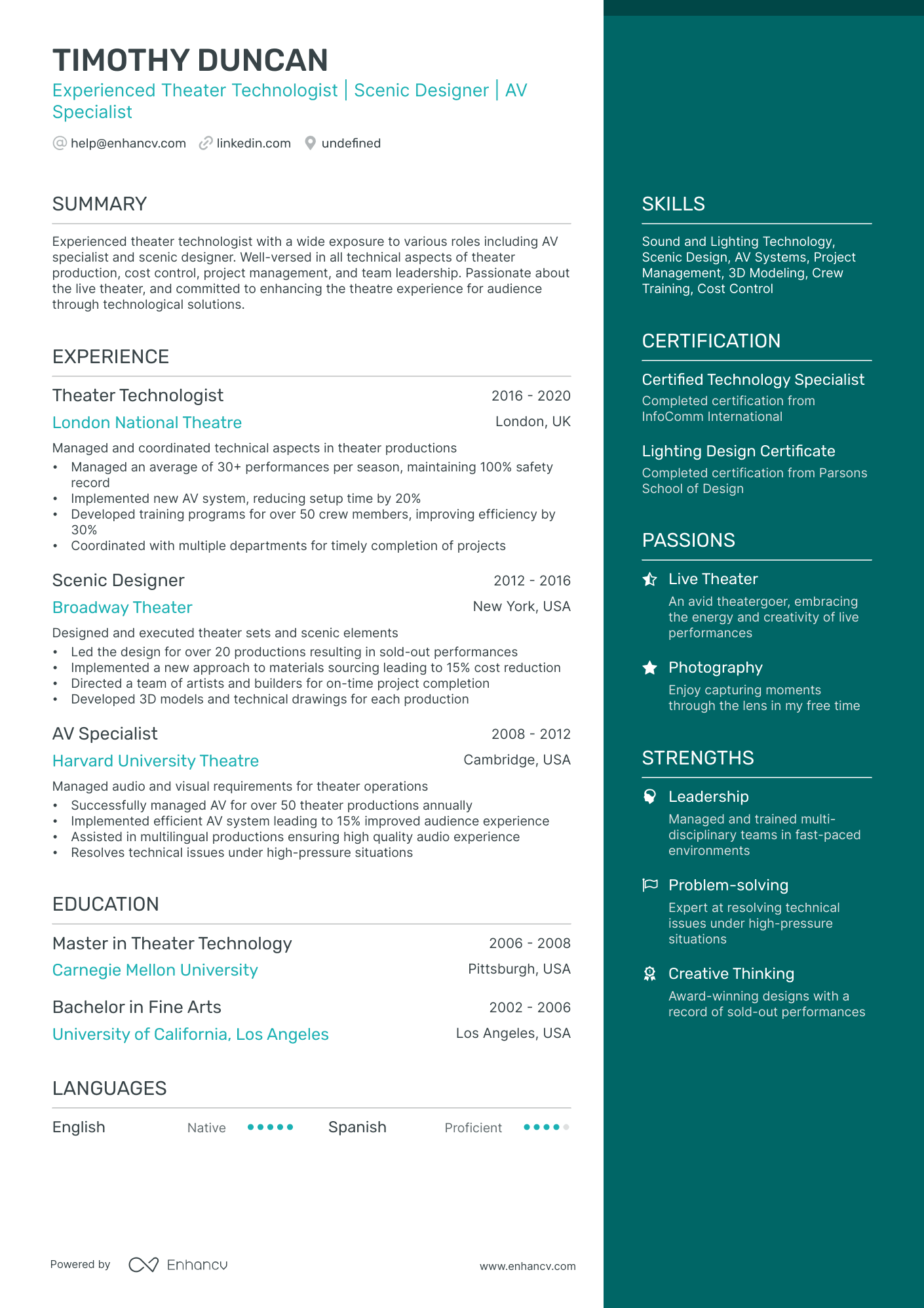 10 Technical Theatre Resume Examples & Guide for 2026