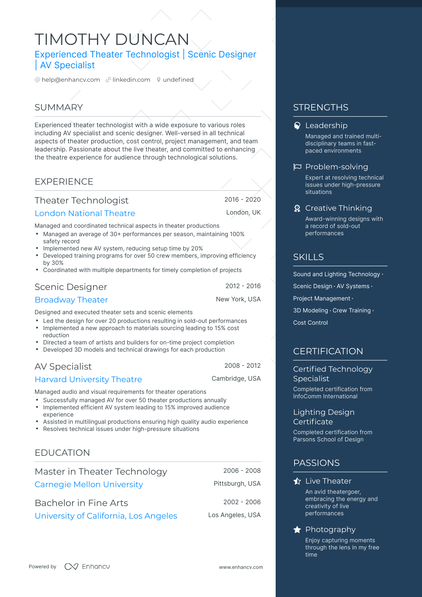 5 Technical Theatre Resume Examples & Guide for 2023