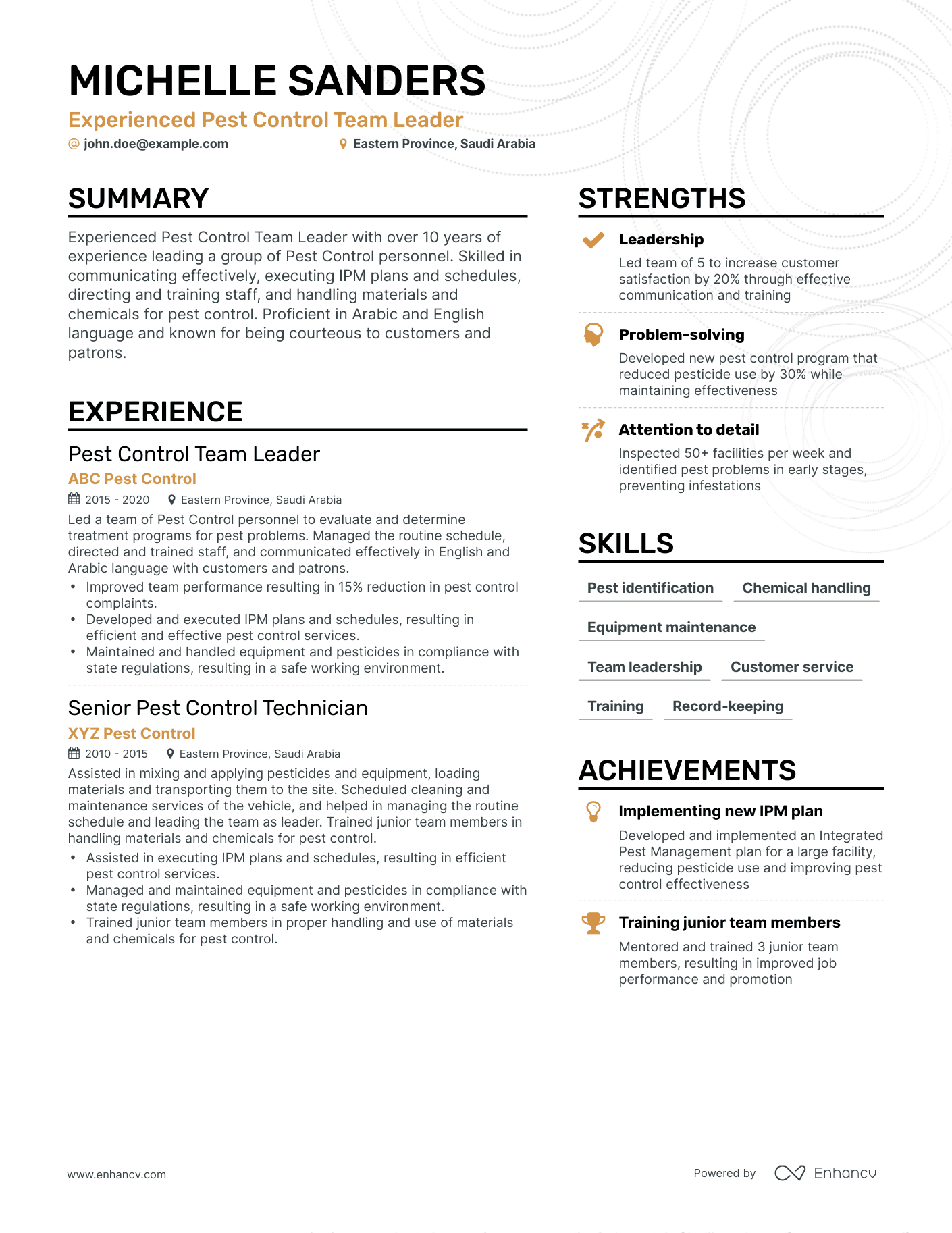 5 Pest Control Resume Examples - AHR0cHM6Ly9jZG4uZW5oYW5jdi5jb20vcHJlZGVmaW5lZC1leGFtcGxlcy85MHhDZkV4WDBkQ2h4aWVoMmxFdWV5NWtJM0J4cnk3ajVYVVdvclJWL2ltYWdlLnBuZw~~. 