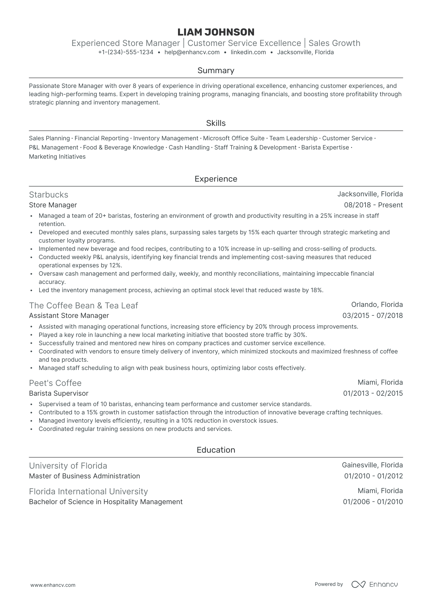 5 Starbucks Store Manager Resume Examples & Guide for 2024