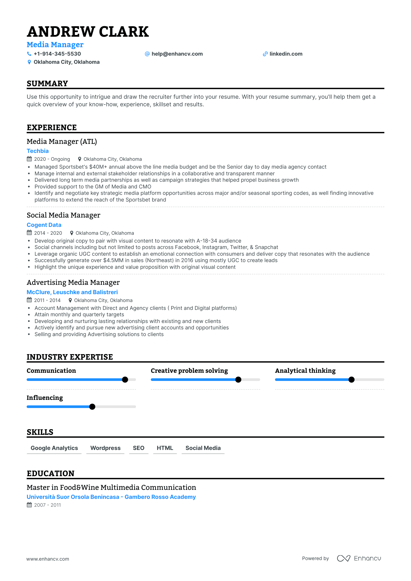 Media Manager Resume Examples & Guide for 2023 (Layout, Skills ...