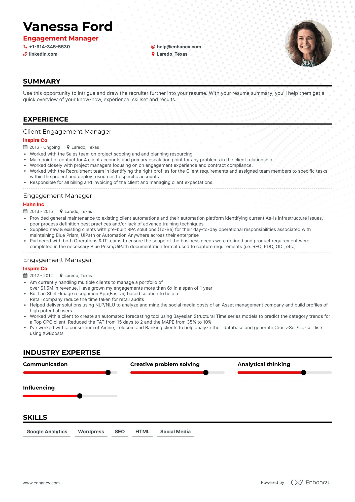 engagement manager resume examples