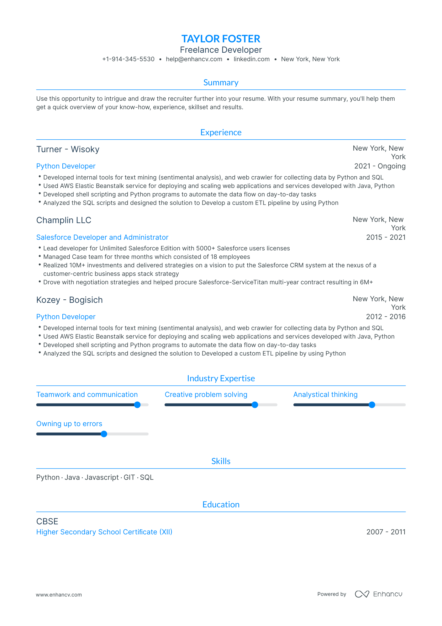 Freelance Developer Resume Examples & Guide for 2023 (Layout, Skills ...