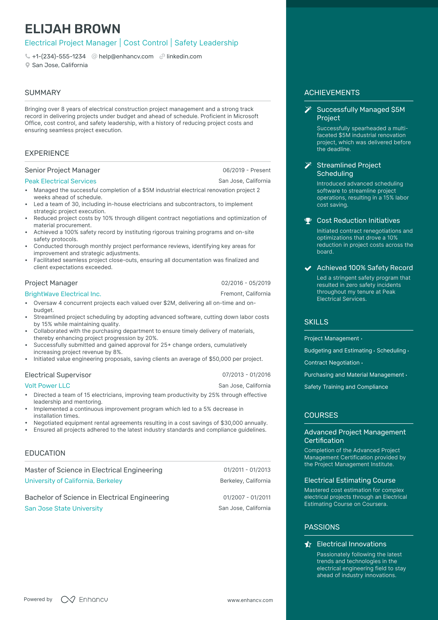 5 Electrical Project Manager Resume Examples & Guide for 2024