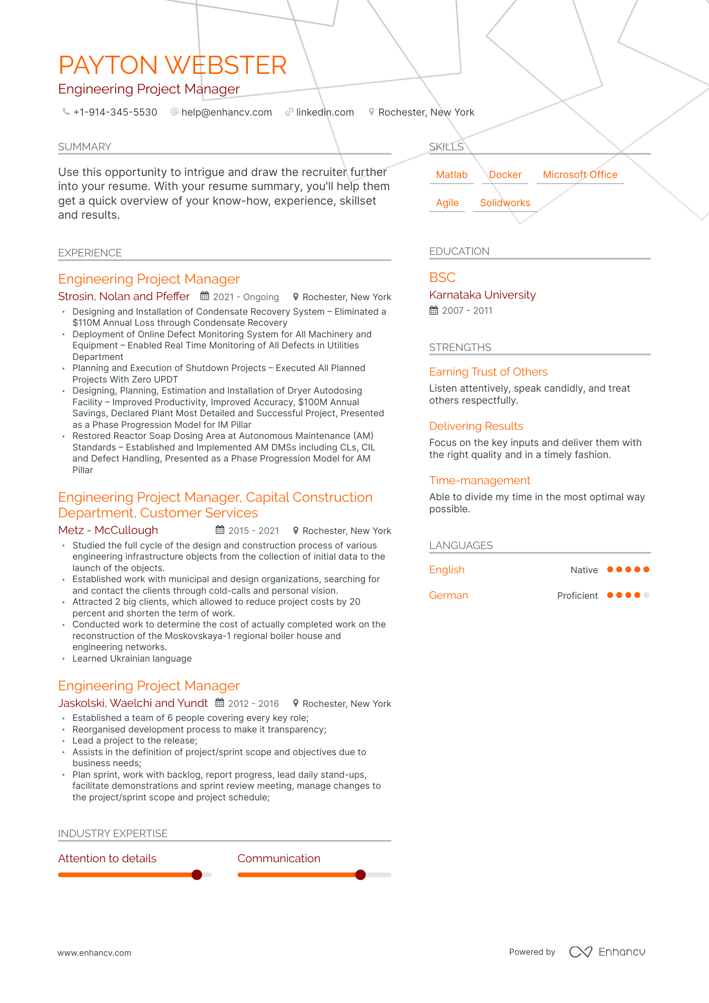 Engineering Project Manager Resume Examples & Guide For 2023 (layout 