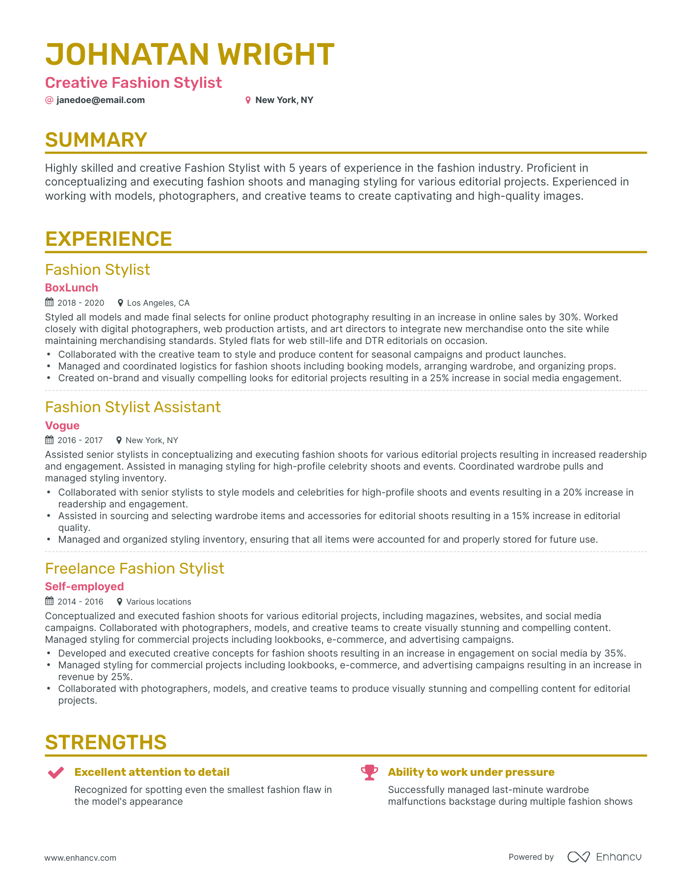 5 Fashion Stylist Resume Examples & Guide for 2024