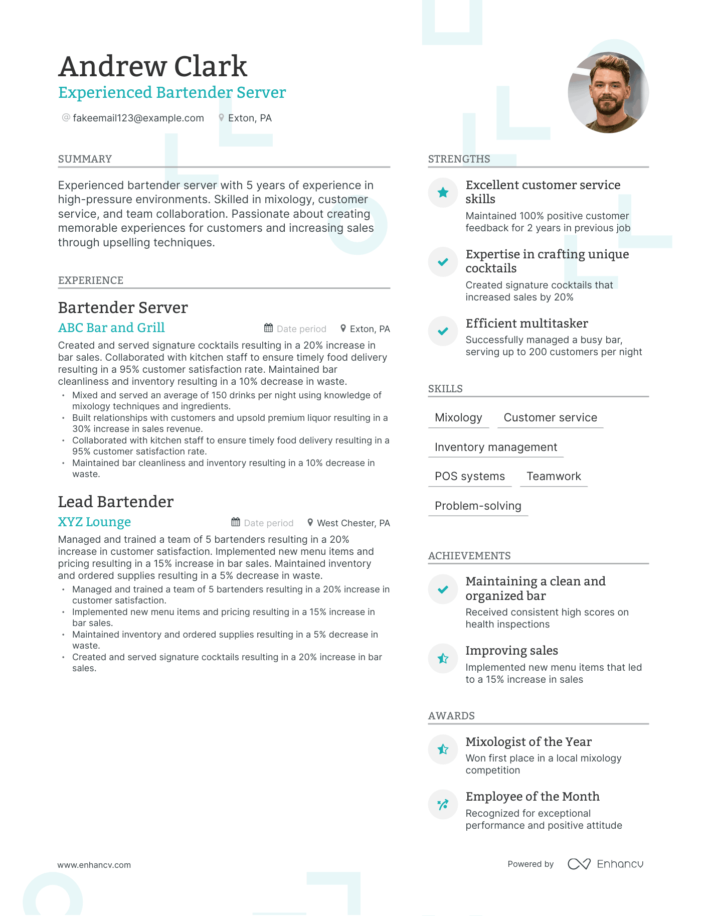 5 Bartender Server Resume Examples & Guide for 2023