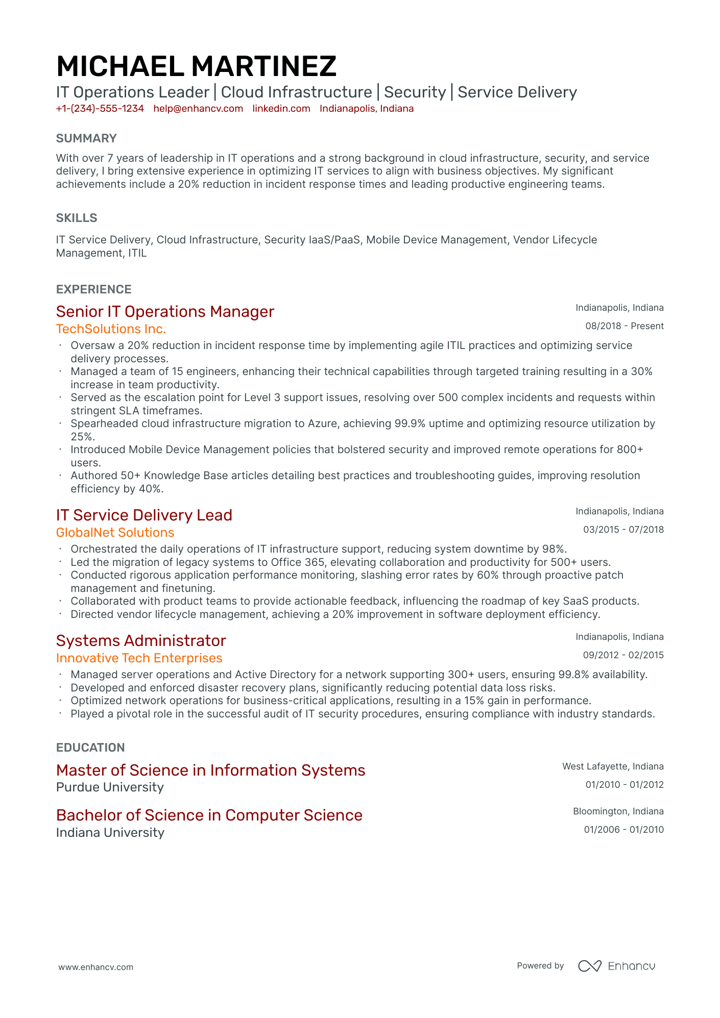 10 IT Operations Manager Resume Examples & Guide for 2025